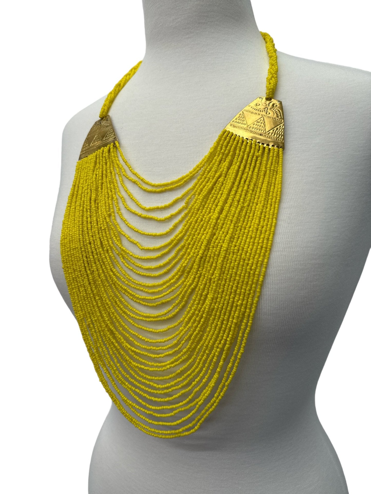 Authentic Long Yellow Beaded Brass Pendant Ethnic Necklace - Fatisha Boutique