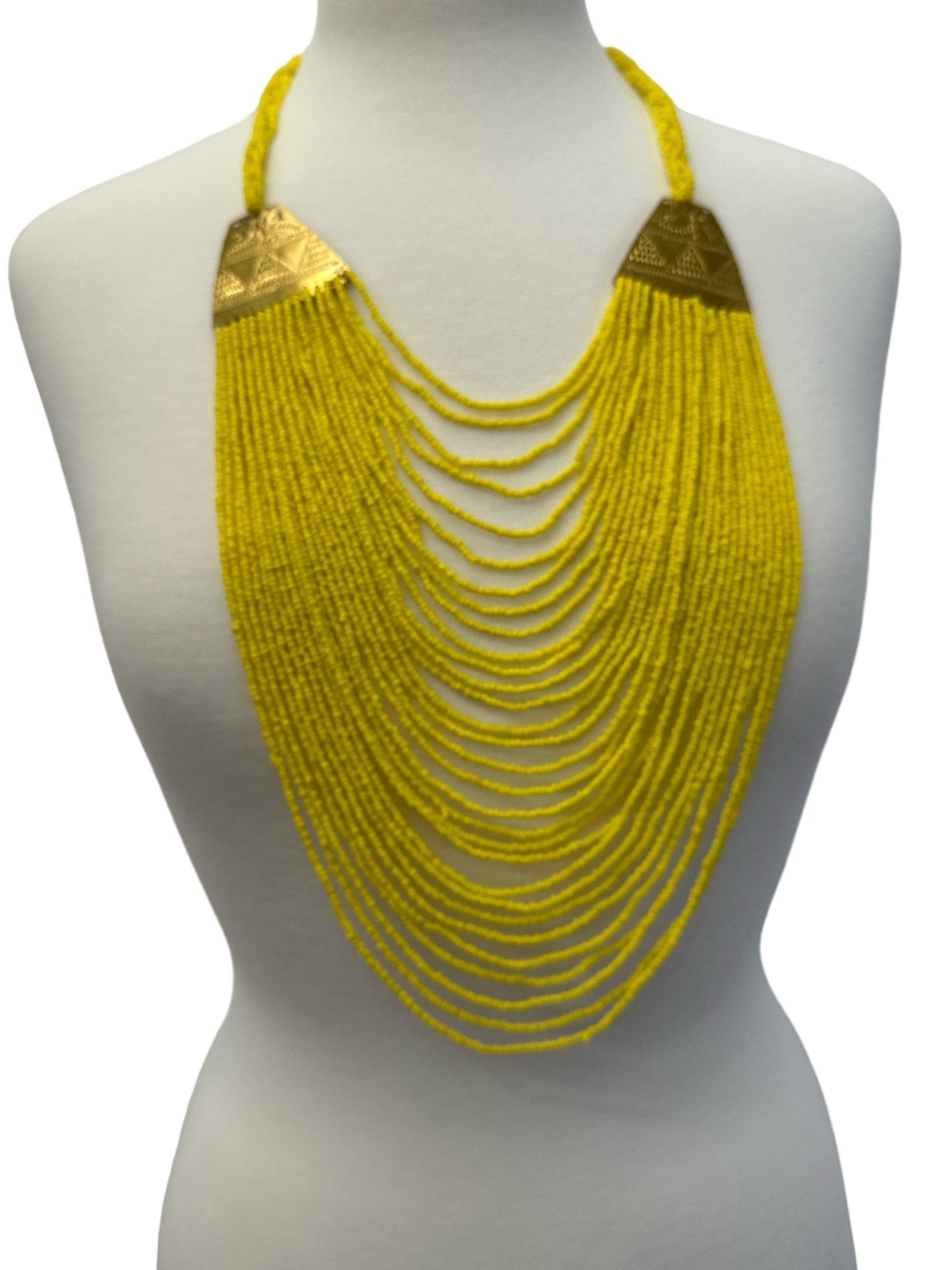 Authentic Long Yellow Beaded Brass Pendant Ethnic Necklace - Fatisha Boutique