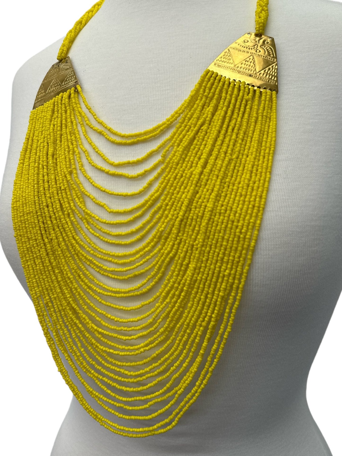 Authentic Long Yellow Beaded Brass Pendant Ethnic Necklace - Fatisha Boutique