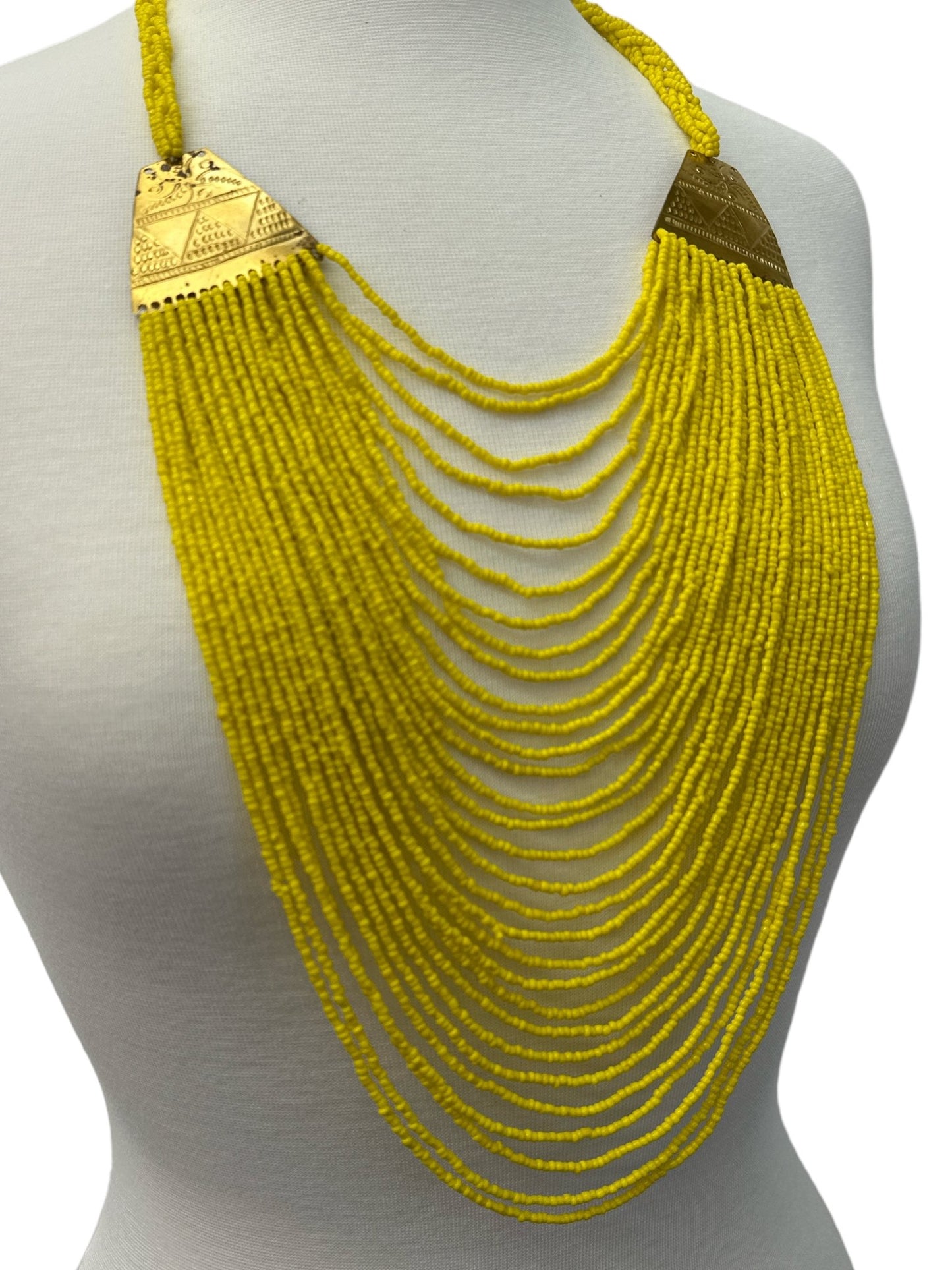 Authentic Long Yellow Beaded Brass Pendant Ethnic Necklace - Fatisha Boutique