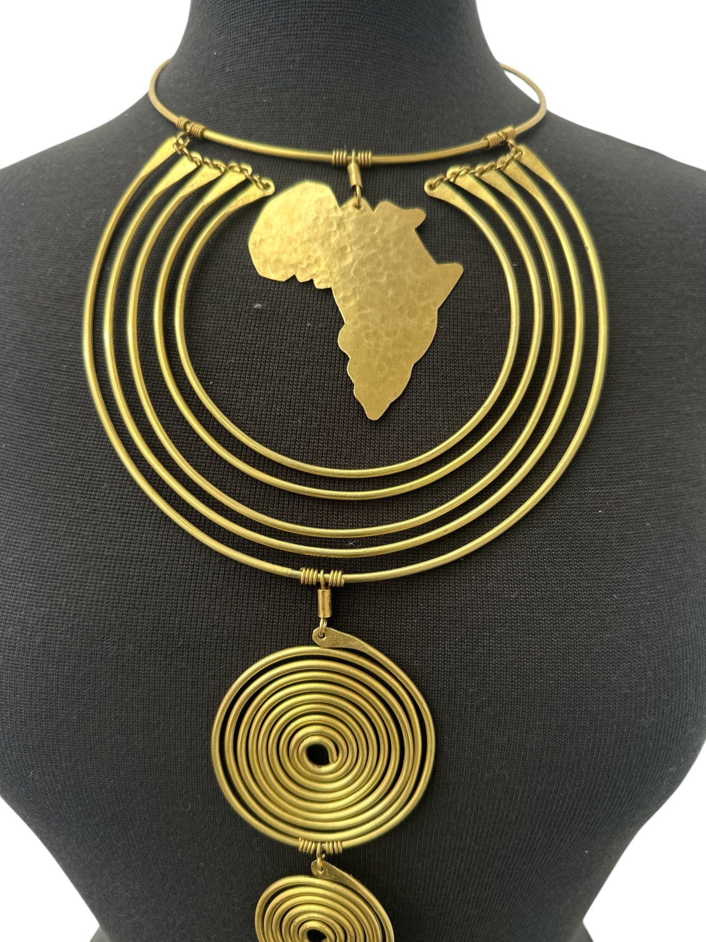Authentic Unique African Craftsmanship Brass Metal Statement Pendant Necklace - Fatisha Boutique