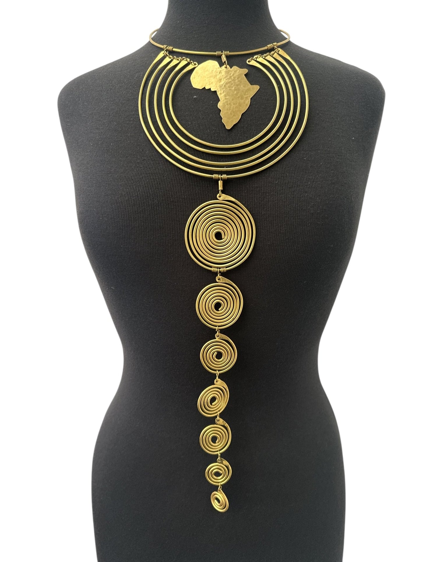Authentic Unique African Craftsmanship Brass Metal Statement Pendant Necklace - Fatisha Boutique