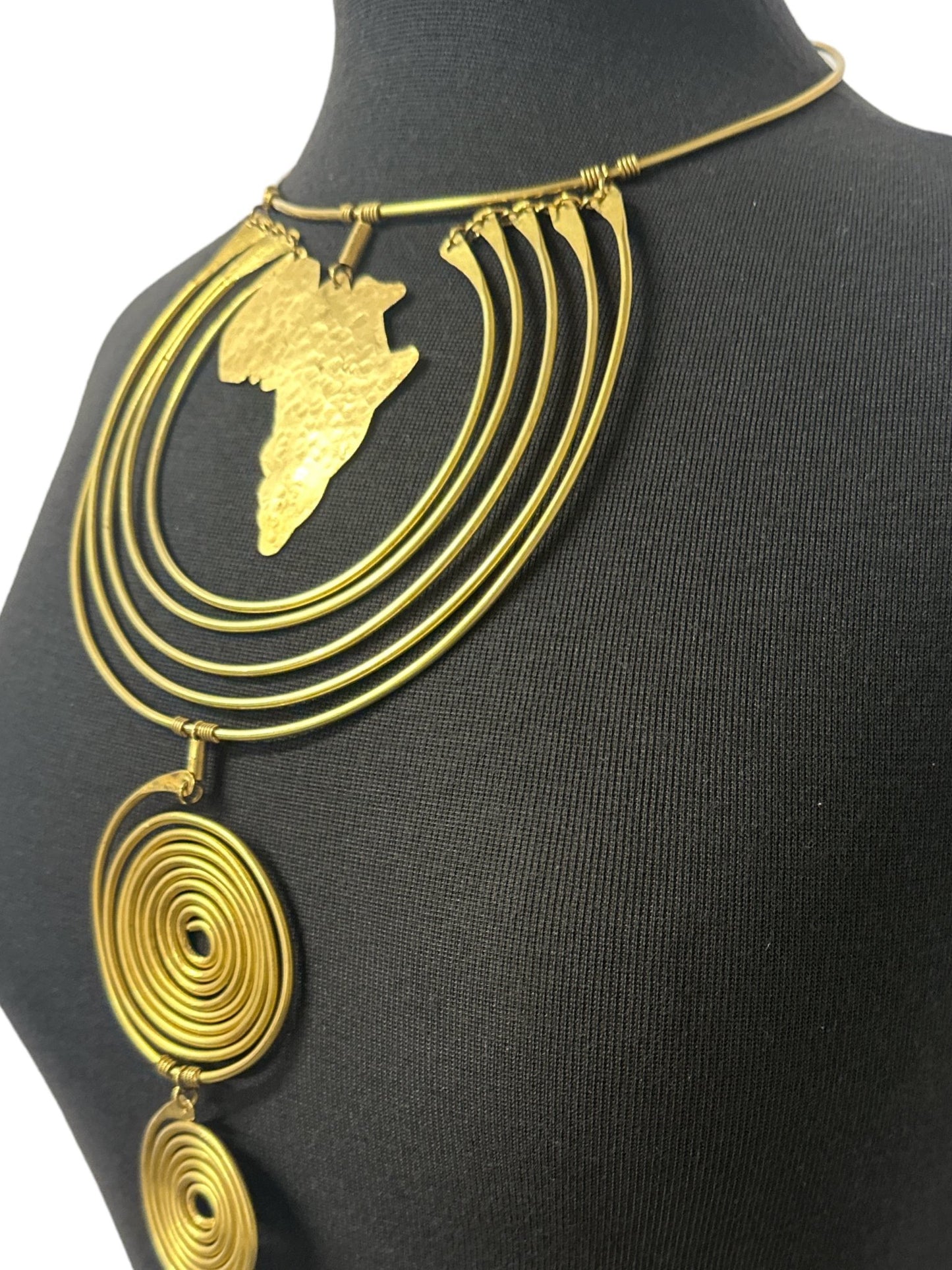 Authentic Unique African Craftsmanship Brass Metal Statement Pendant Necklace - Fatisha Boutique
