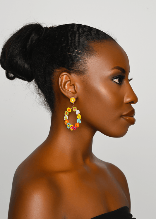 Beaded Daisy Flower Design Dangle Earrings - Fatisha Boutique