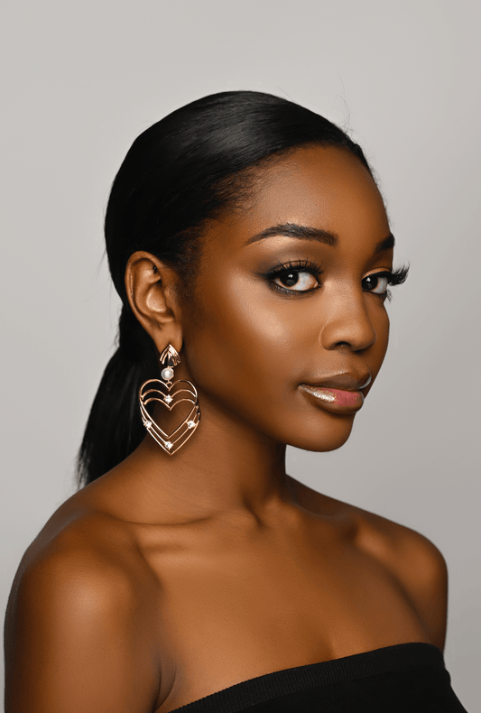 Beautiful Heart Shaped Rhinestone Pearl Dangle Earrings - Fatisha Boutique