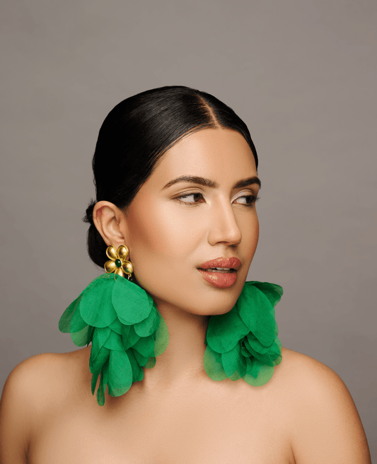 Big Bohemian Green Long Fringed Flower Petals Earrings - Fatisha Boutique