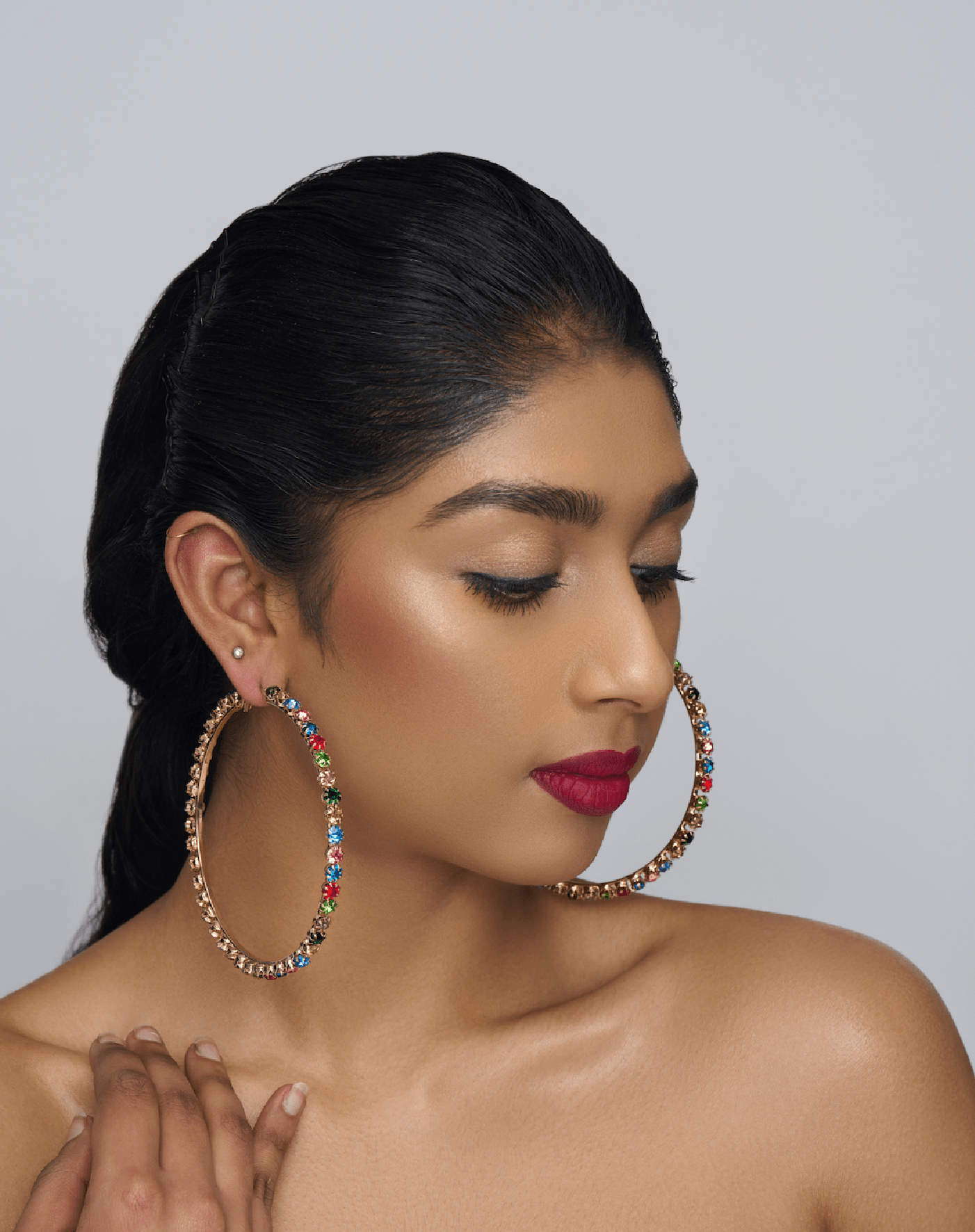Big Trendy Rhinestone Statement Hoop Earrings - Fatisha Boutique
