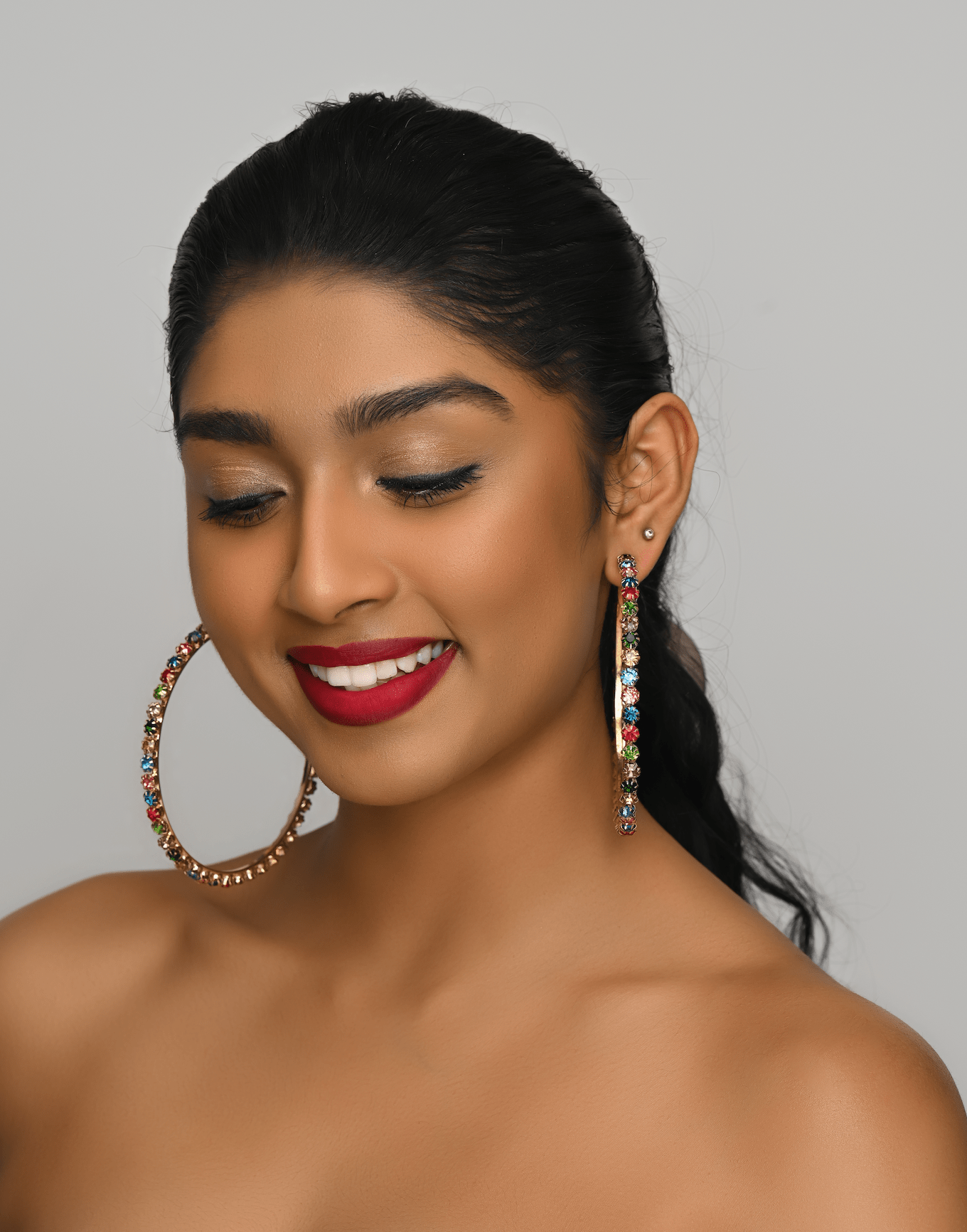 Big Trendy Rhinestone Statement Hoop Earrings - Fatisha Boutique