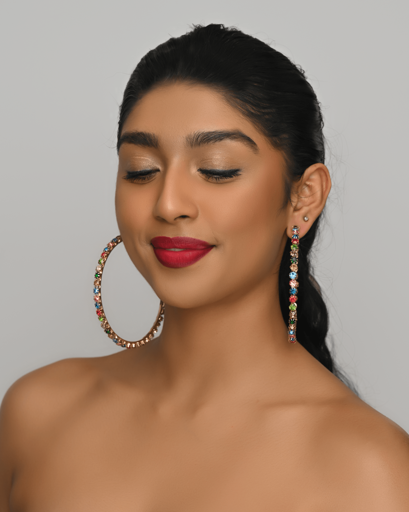Big Trendy Rhinestone Statement Hoop Earrings - Fatisha Boutique