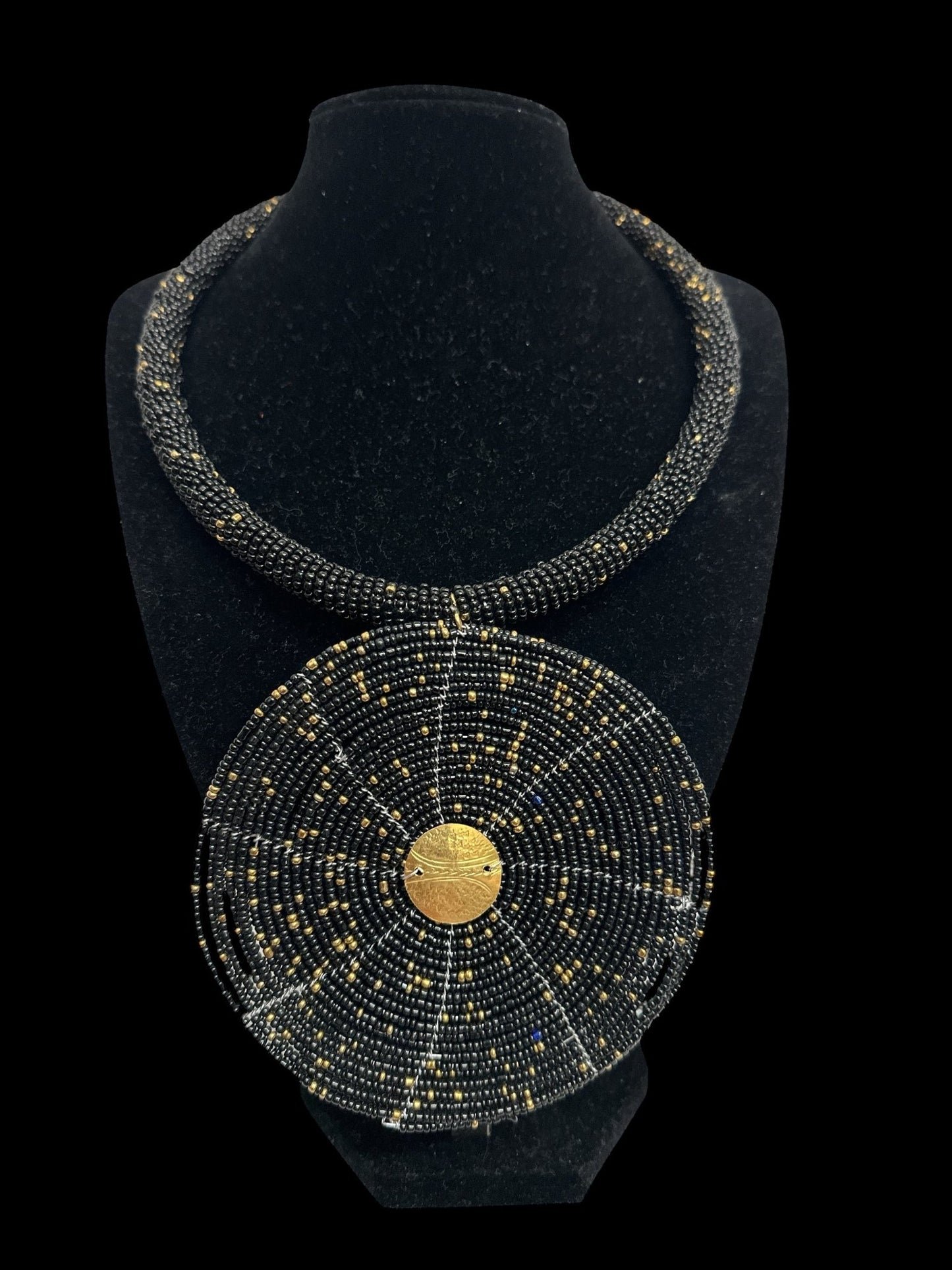 Black Beaded Pendant Necklace - Handmade African Statement Jewellery - Fatisha Boutique