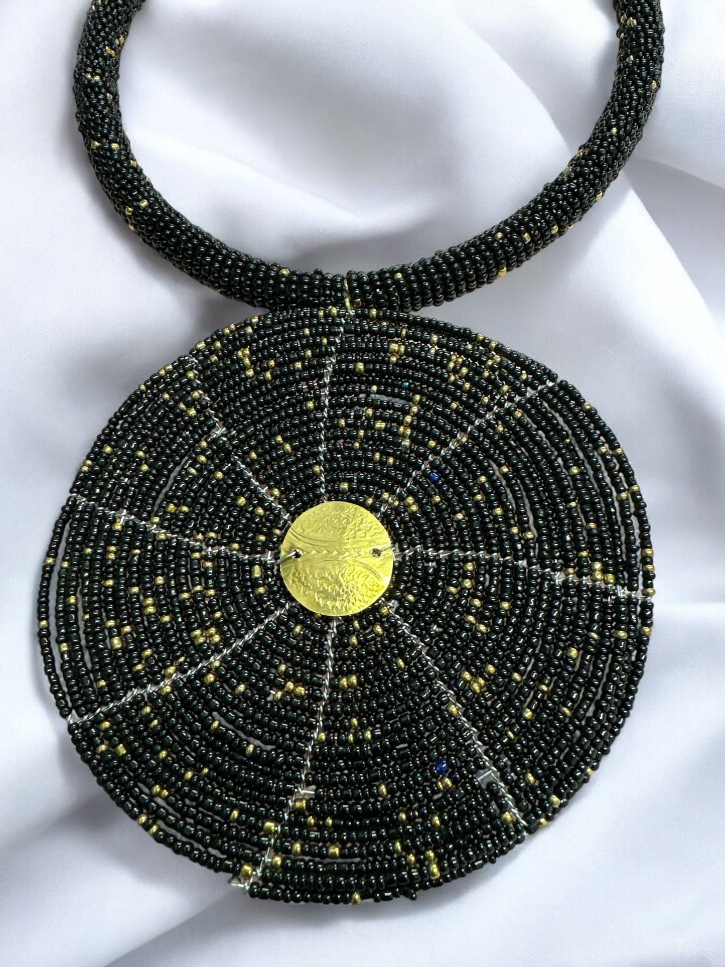 Black Beaded Pendant Necklace - Handmade African Statement Jewellery - Fatisha Boutique