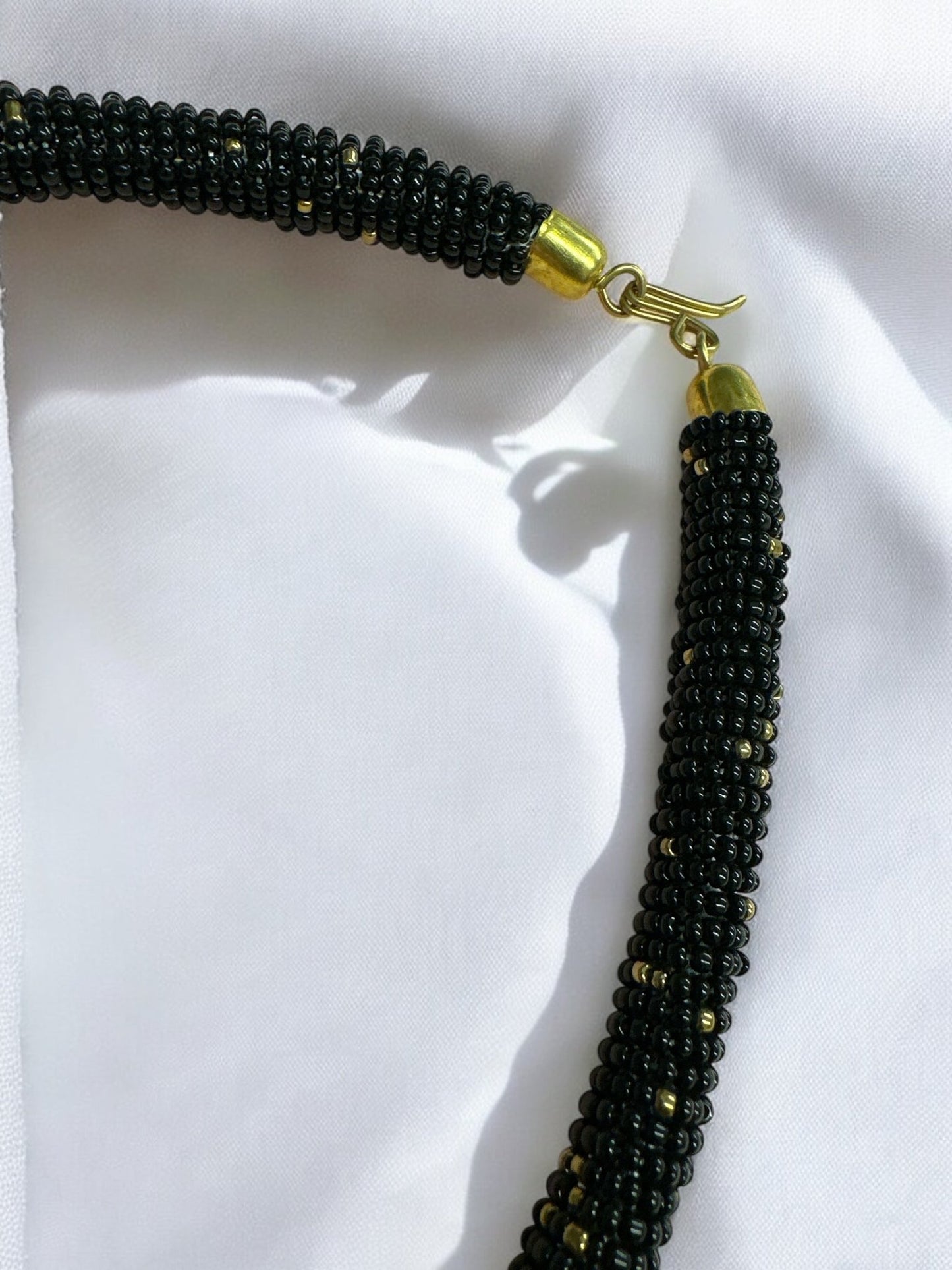 Black Beaded Pendant Necklace - Handmade African Statement Jewellery - Fatisha Boutique