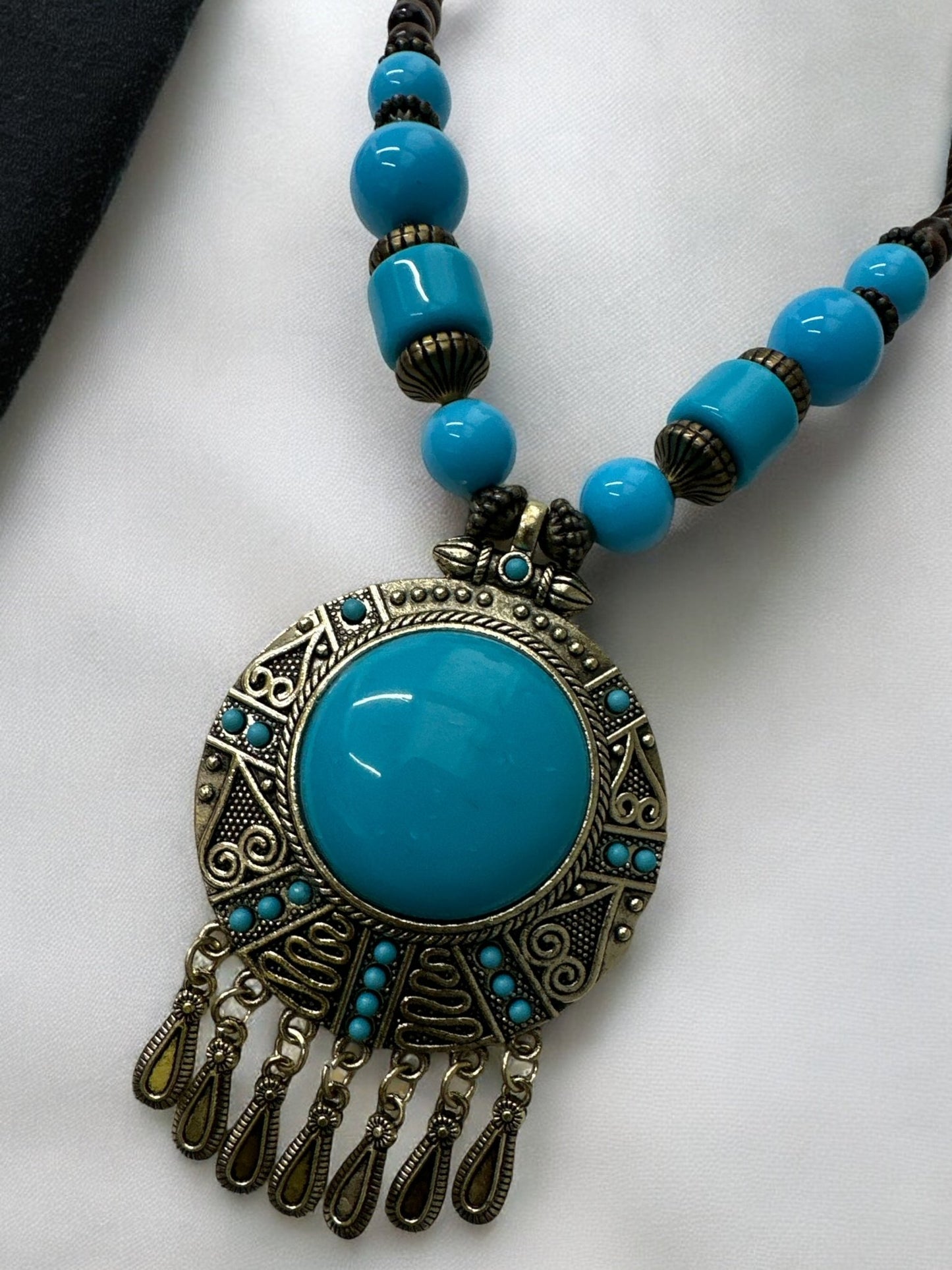 Bohemia Colourful Resin and Wooden Beaded Ethnic Pendant Necklace - Fatisha Boutique