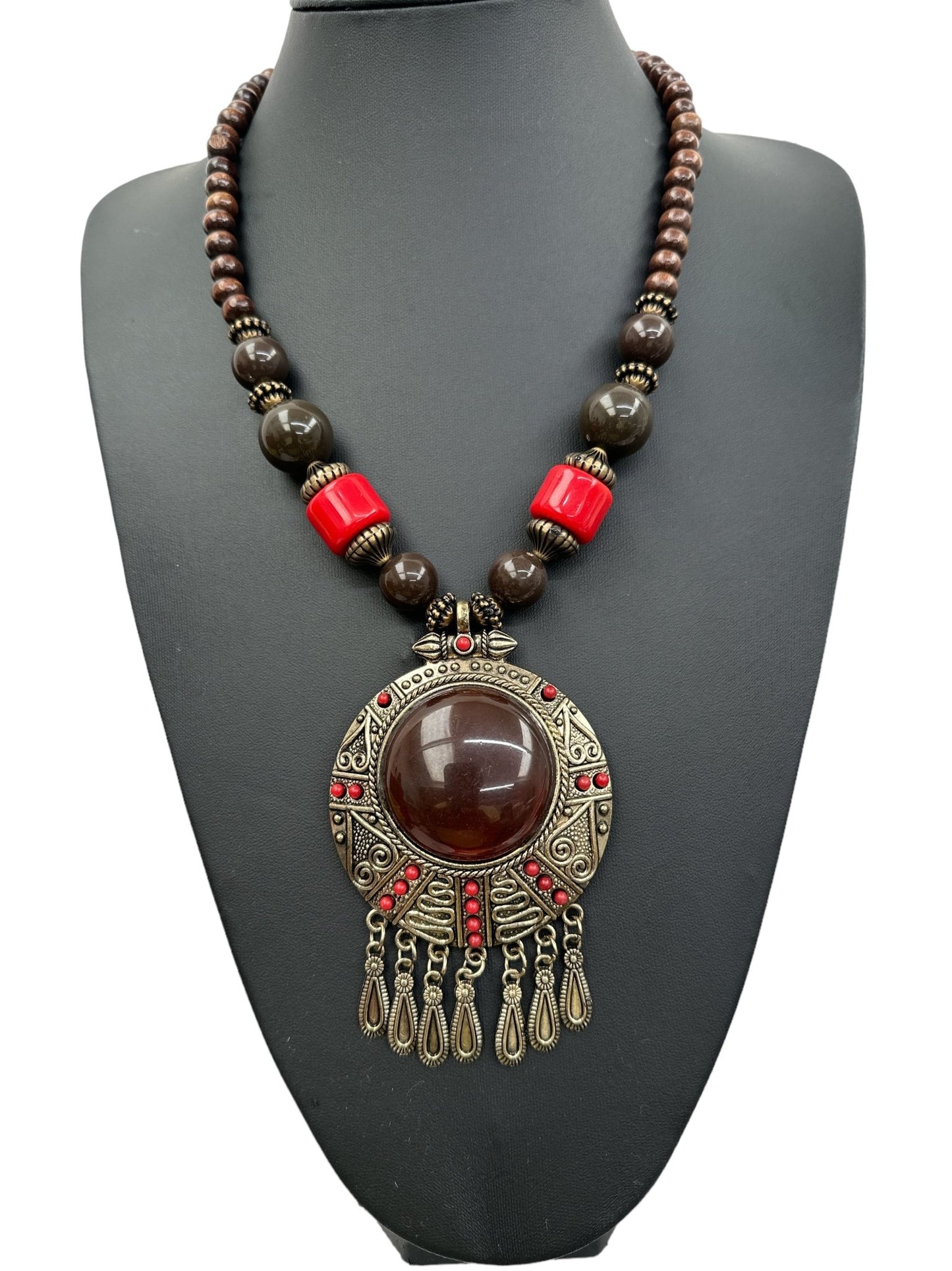 Bohemia Colourful Resin and Wooden Beaded Ethnic Pendant Necklace - Fatisha Boutique