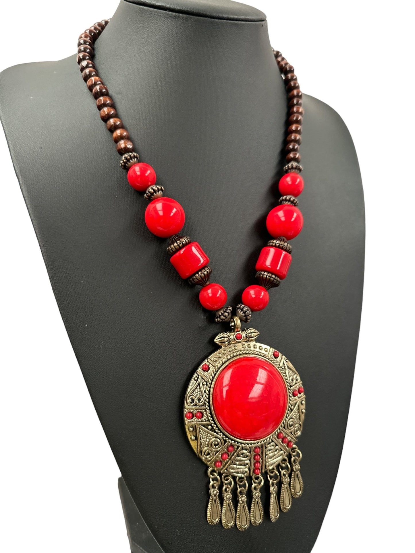 Bohemia Colourful Resin and Wooden Beaded Ethnic Pendant Necklace - Fatisha Boutique