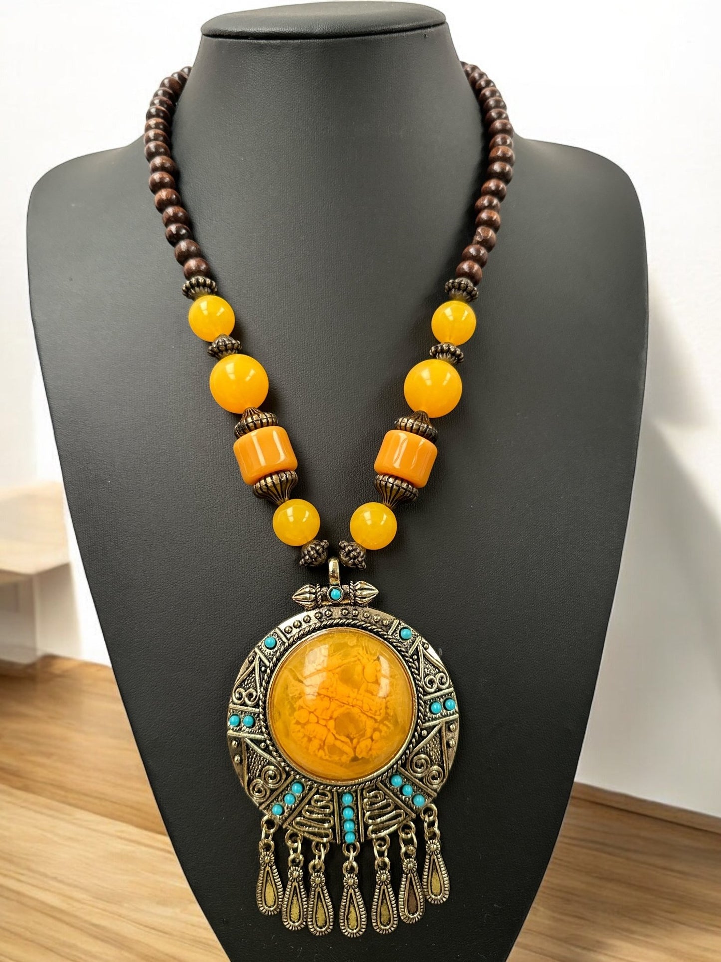 Bohemia Colourful Resin and Wooden Beaded Ethnic Pendant Necklace - Fatisha Boutique