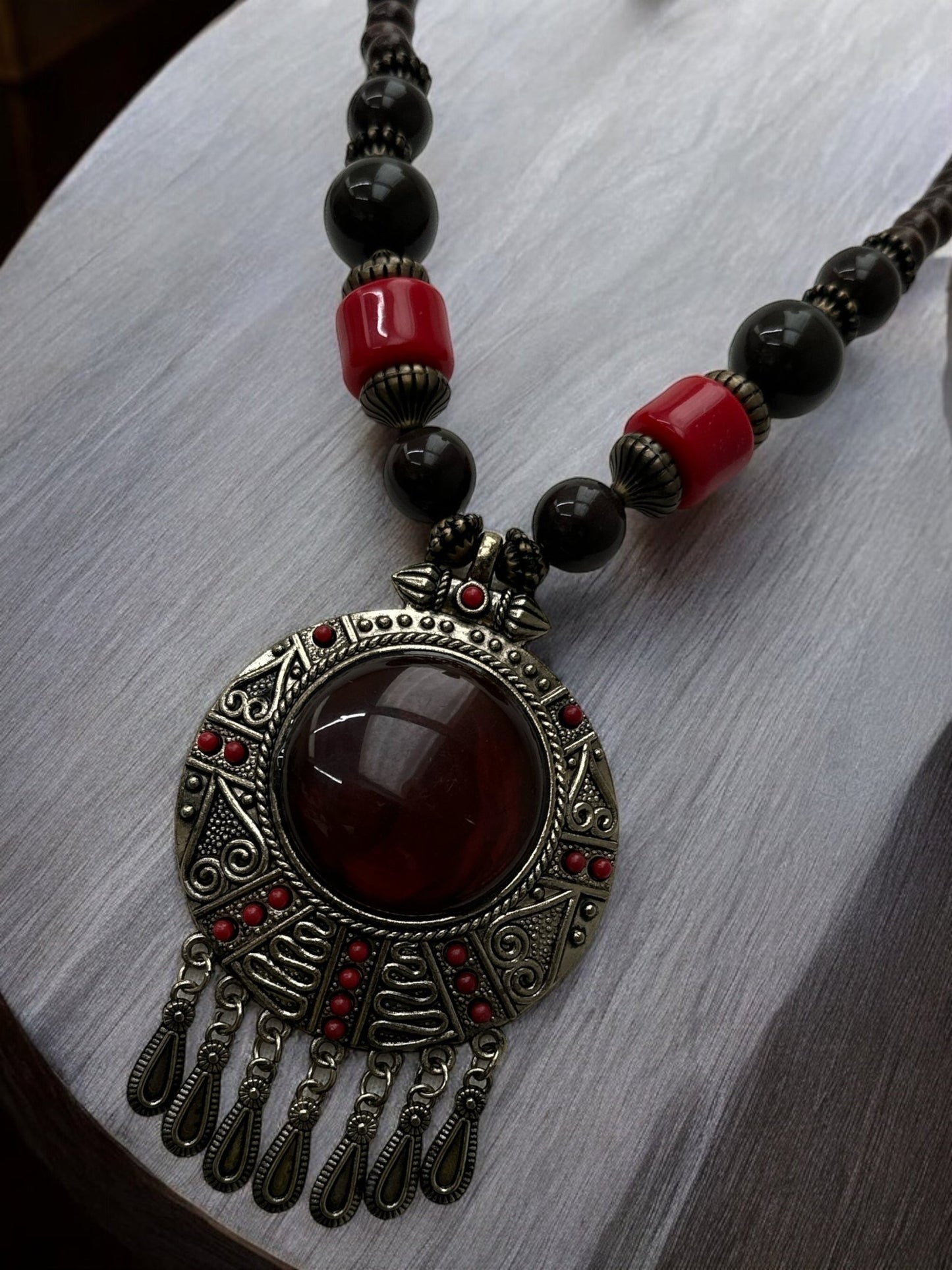 Bohemia Colourful Resin and Wooden Beaded Ethnic Pendant Necklace - Fatisha Boutique