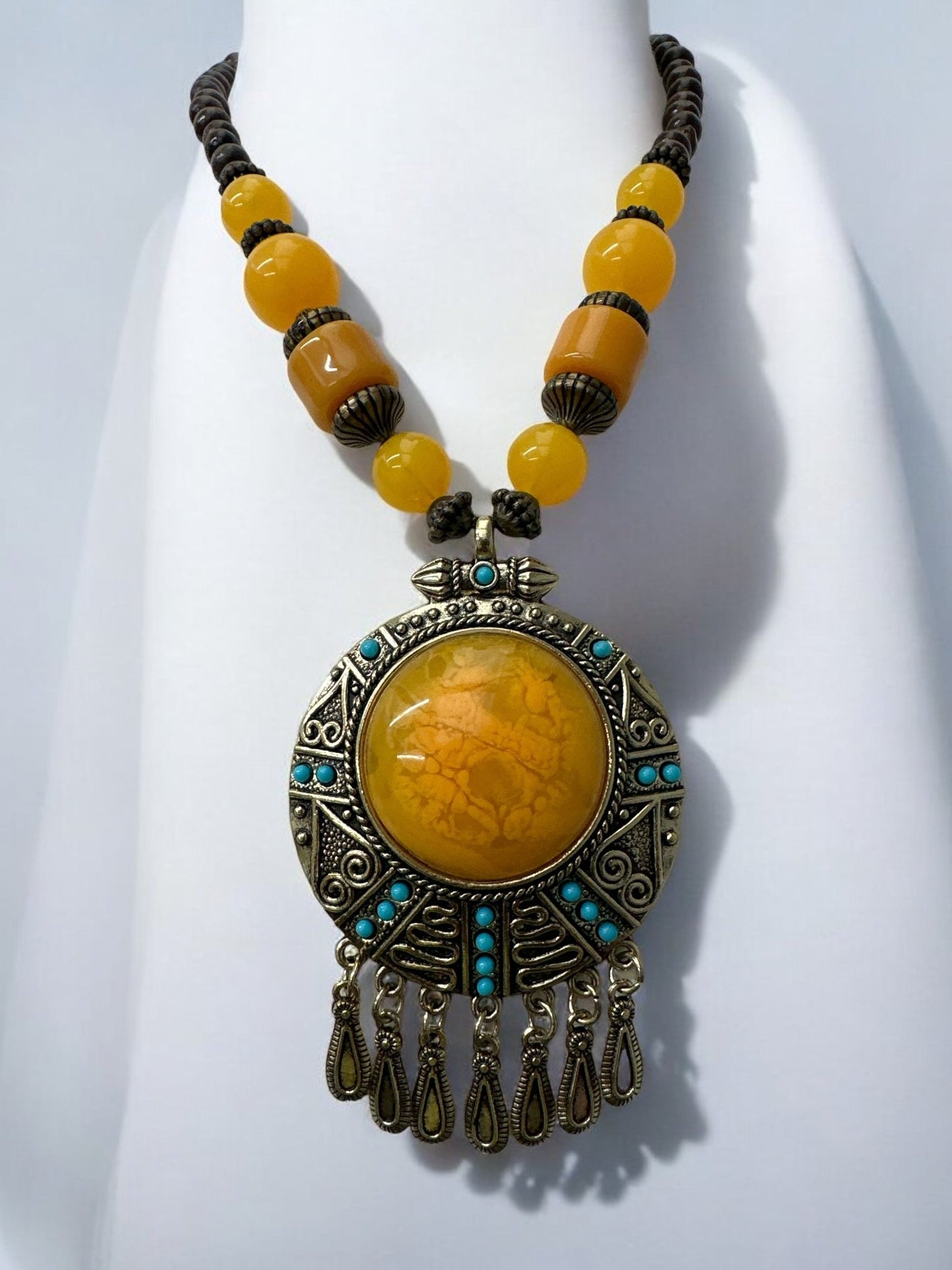 Bohemia Colourful Resin and Wooden Beaded Ethnic Pendant Necklace - Fatisha Boutique