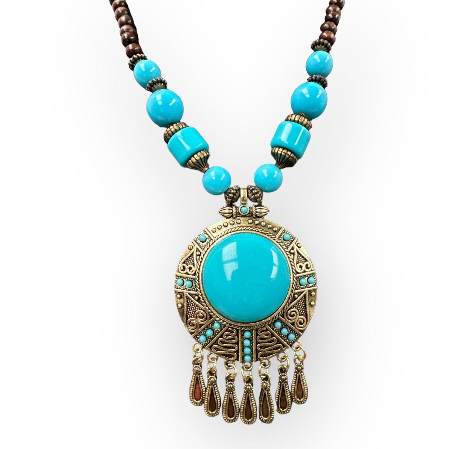 Bohemia Colourful Resin and Wooden Beaded Ethnic Pendant Necklace - Fatisha Boutique