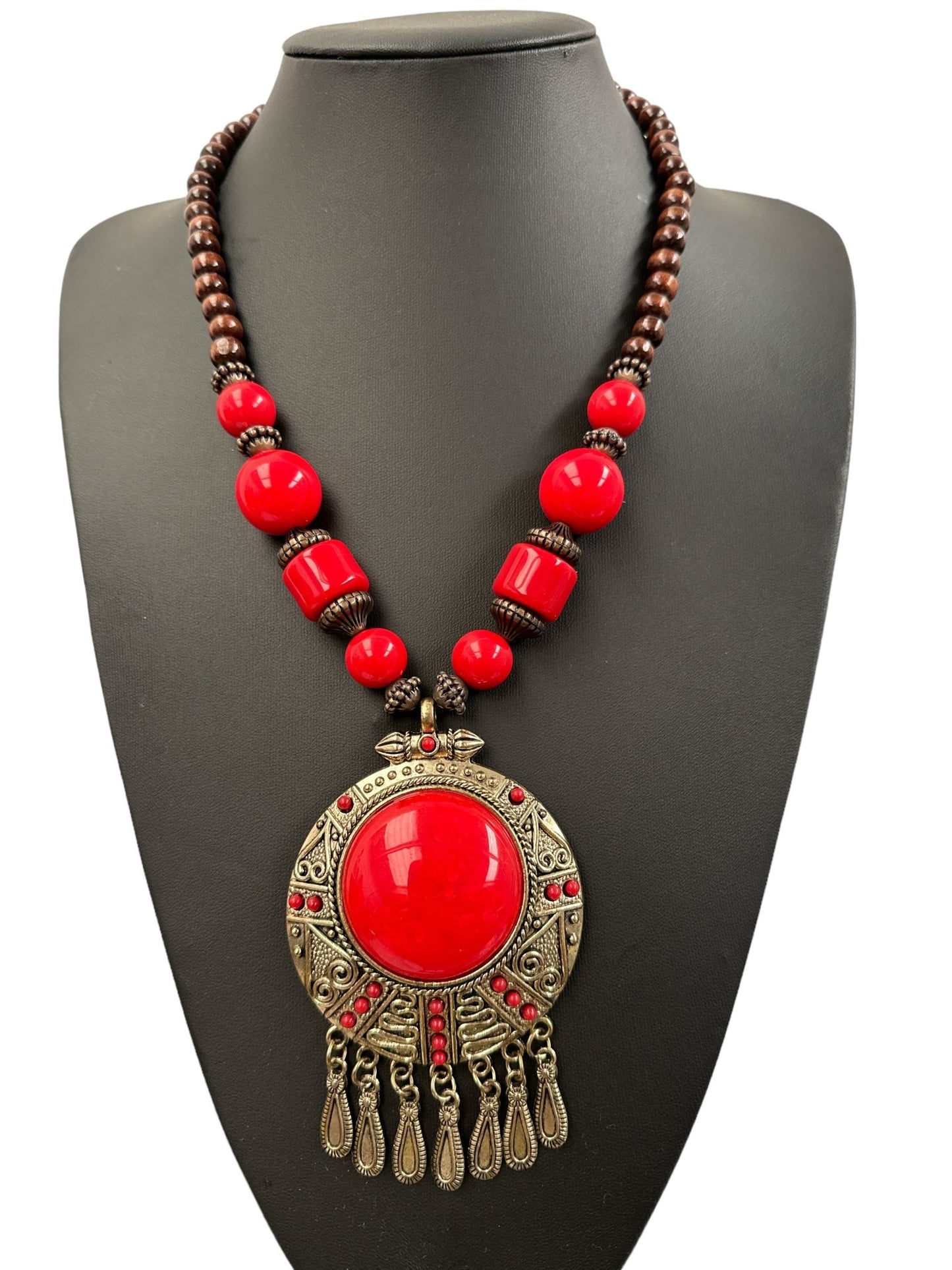 Bohemia Colourful Resin and Wooden Beaded Ethnic Pendant Necklace - Fatisha Boutique
