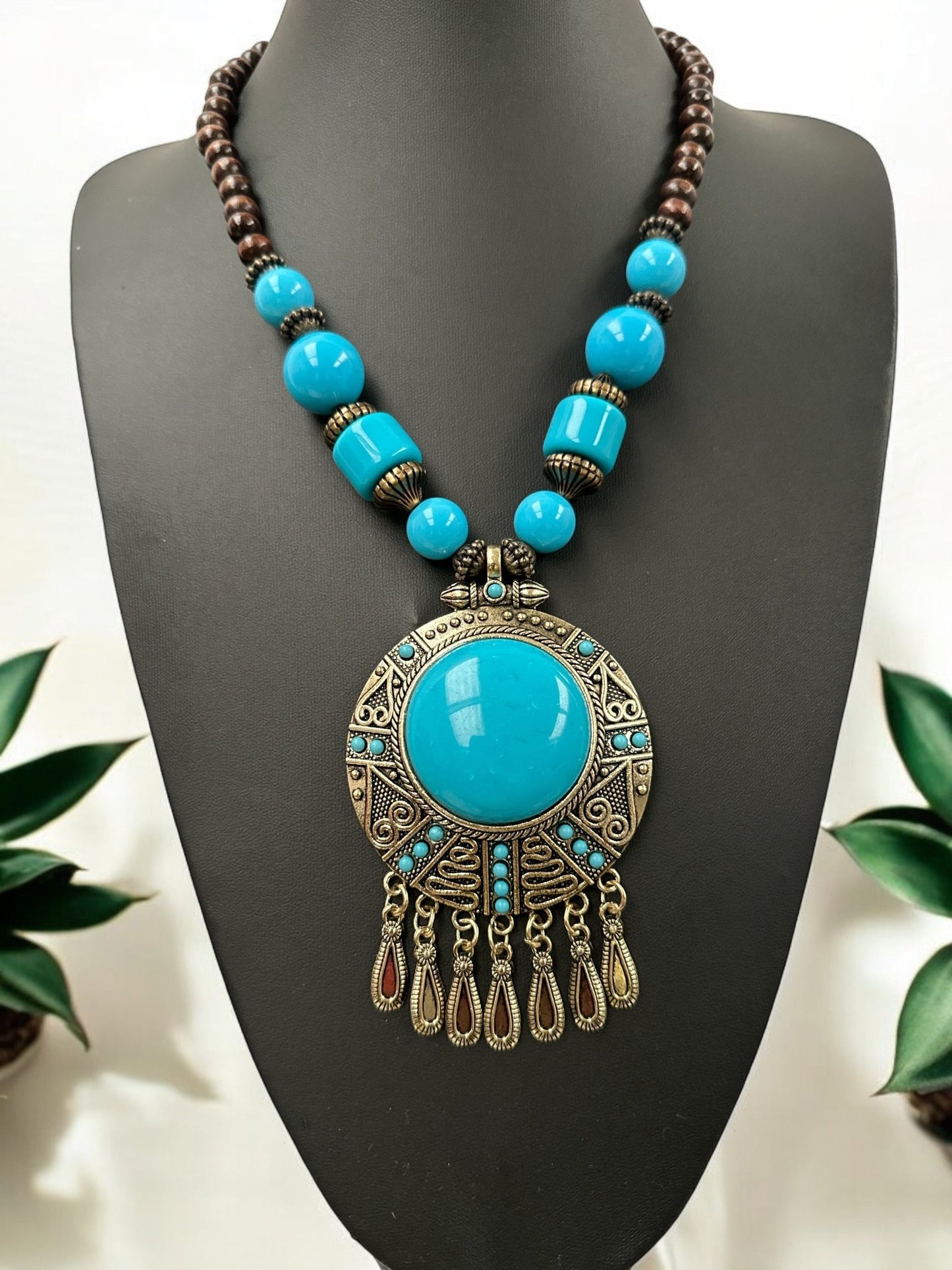 Bohemia Colourful Resin and Wooden Beaded Ethnic Pendant Necklace - Fatisha Boutique