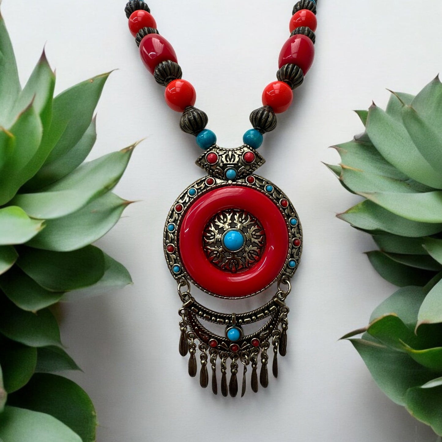 Bohemia Ethnic Beaded Resin Pendant Necklace - Fatisha Boutique