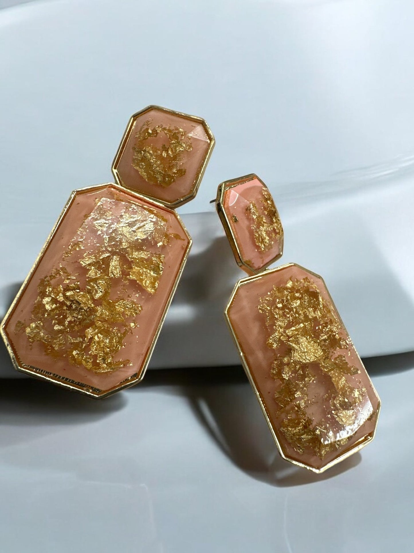 Bohemia Resin Statement Dangle Earrings with Gold Foil – Bold Geometric Earrings for Women - Fatisha Boutique