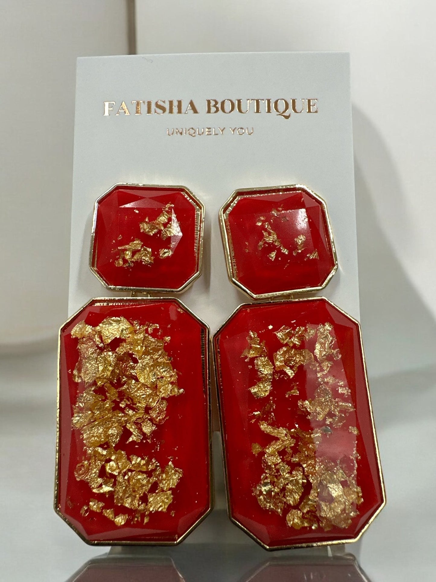 Bohemia Resin Statement Dangle Earrings with Gold Foil – Bold Geometric Earrings for Women - Fatisha Boutique