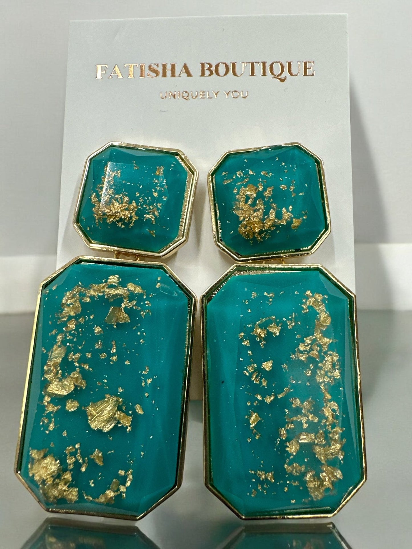 Bohemia Resin Statement Dangle Earrings with Gold Foil – Bold Geometric Earrings for Women - Fatisha Boutique