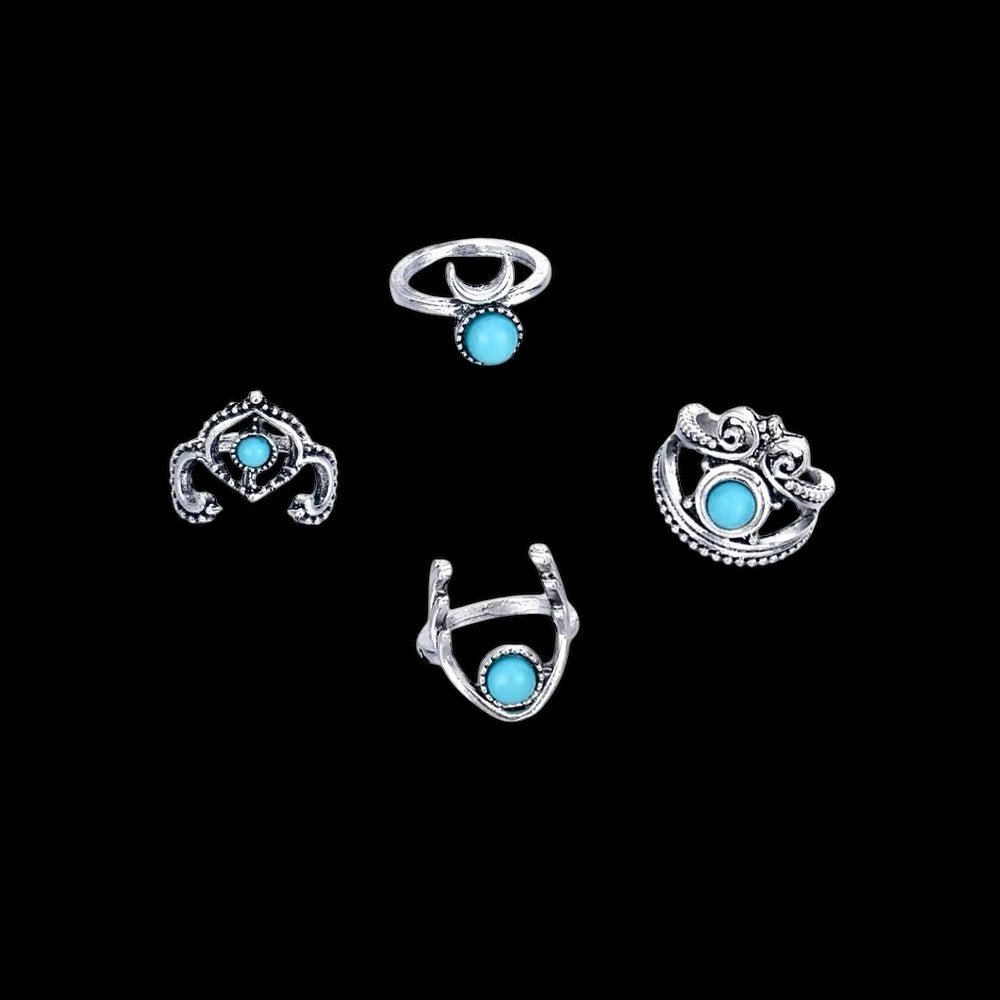 Bohemian 11 - Piece Silver Retro Statement Rings Set – Vintage Turquoise Jewellery - Fatisha Boutique