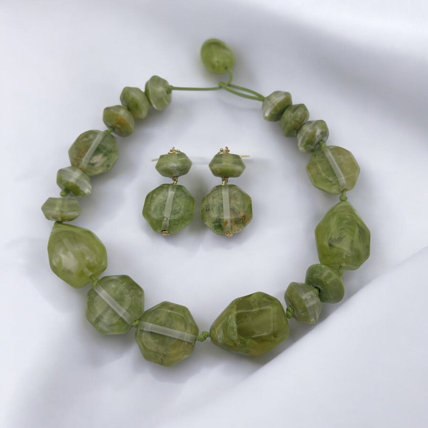 Bohemian Beaded Green Large Resin Necklace Set - Fatisha Boutique
