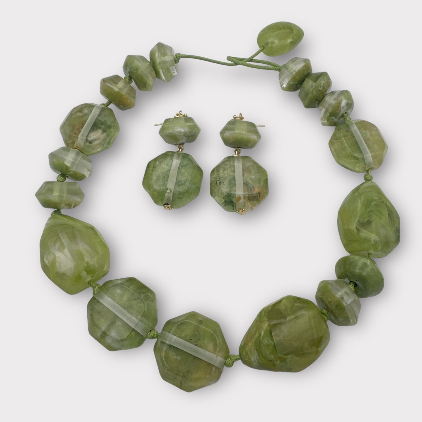 Bohemian Beaded Green Large Resin Necklace Set - Fatisha Boutique