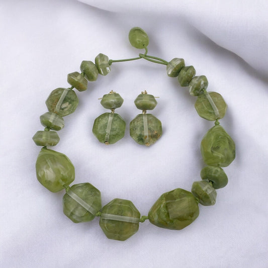 Bohemian Beaded Green Large Resin Necklace Set - Fatisha Boutique