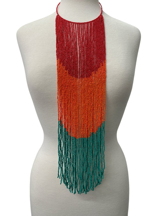Bohemian Beaded Long Tassel Fringes Necklace – Bold, Colourful Statement Necklace for Women" - Fatisha Boutique