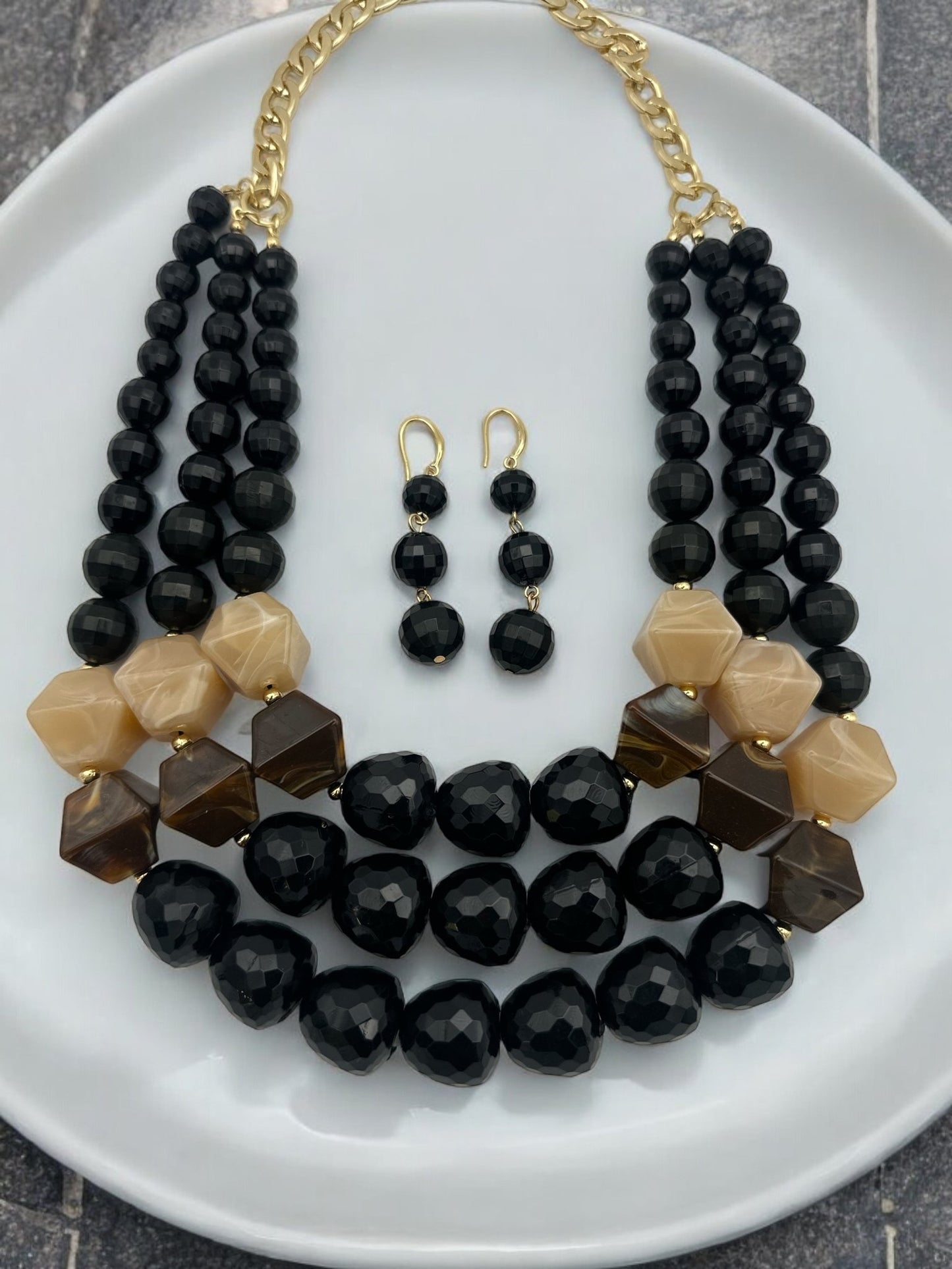 Bohemian Black Beaded Necklace Jewellery Set - Fatisha Boutique