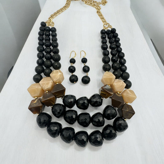 Bohemian Black Beaded Necklace Jewellery Set - Fatisha Boutique