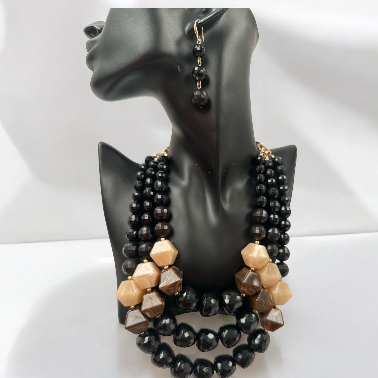 Bohemian Black Beaded Necklace Jewellery Set - Fatisha Boutique