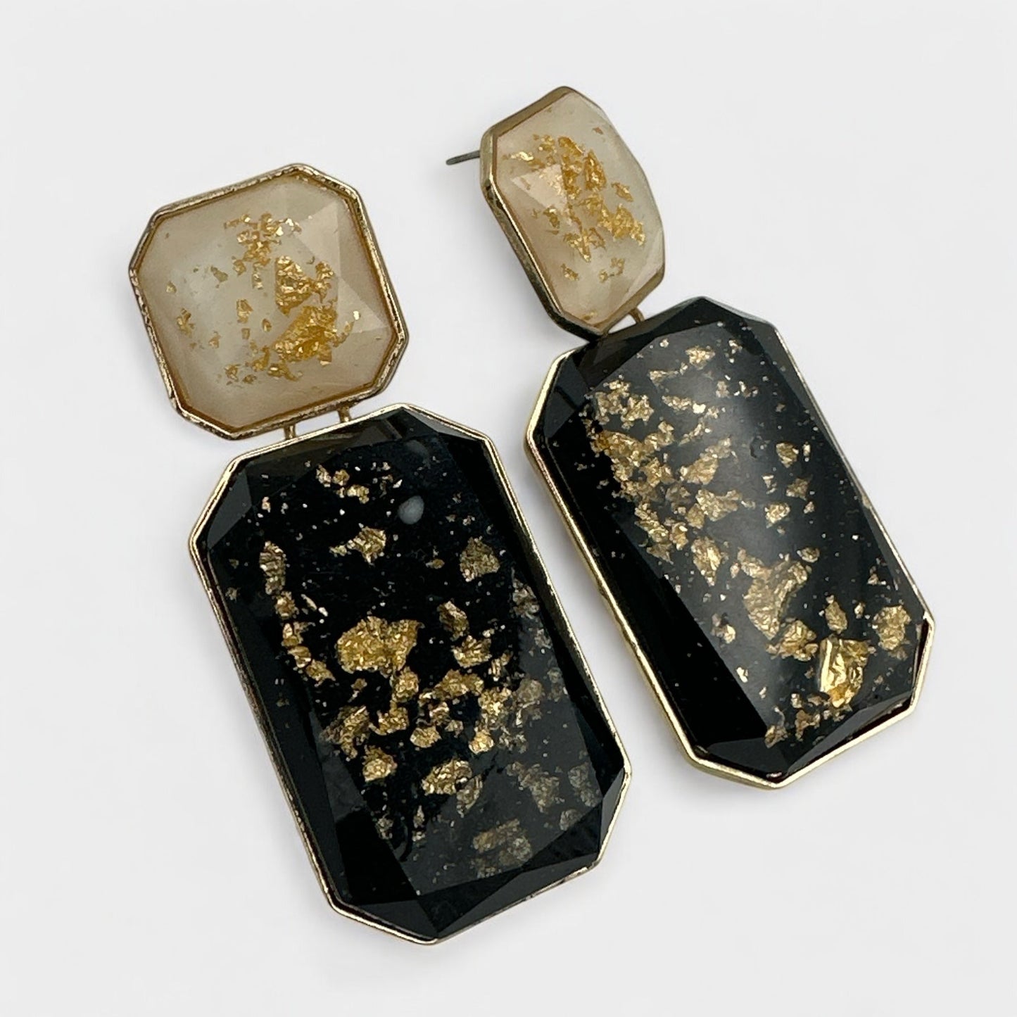 Bohemian Black Resin Dangle Earrings with Gold Foil Accents - Fatisha Boutique
