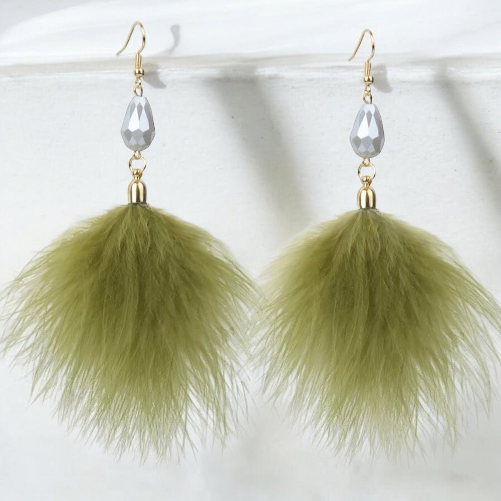 Bohemian Chic Long Fluffy Feathers Statement Earrings - Fatisha Boutique