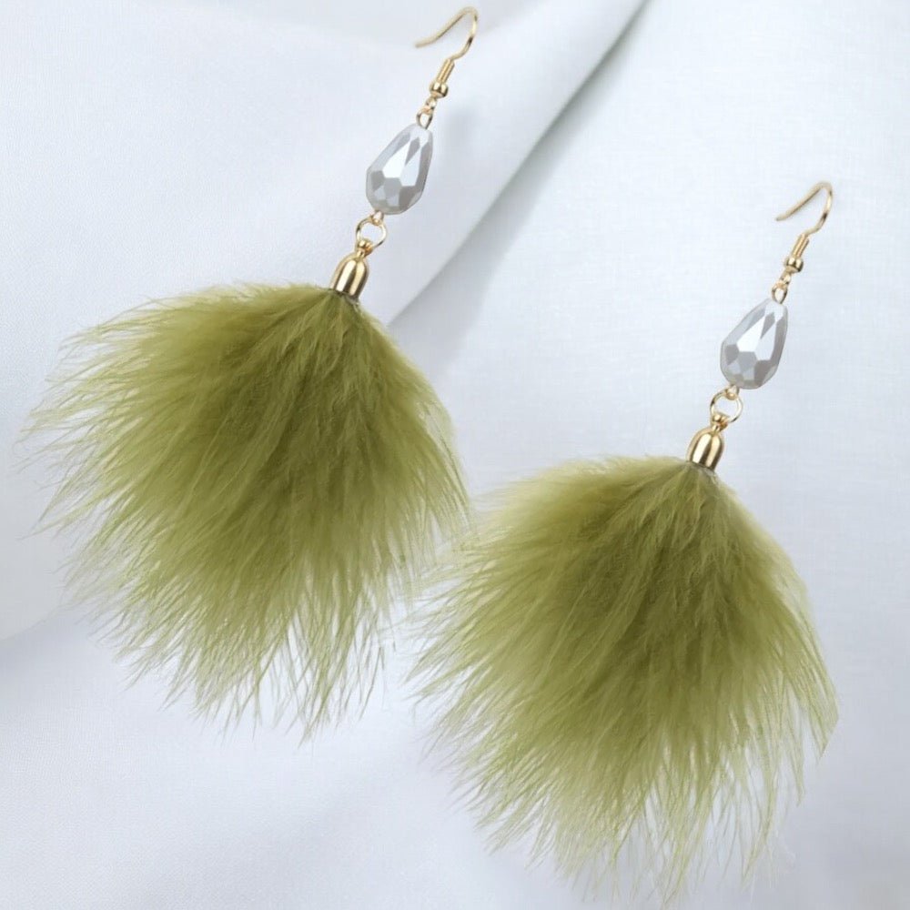 Bohemian Chic Long Fluffy Feathers Statement Earrings - Fatisha Boutique