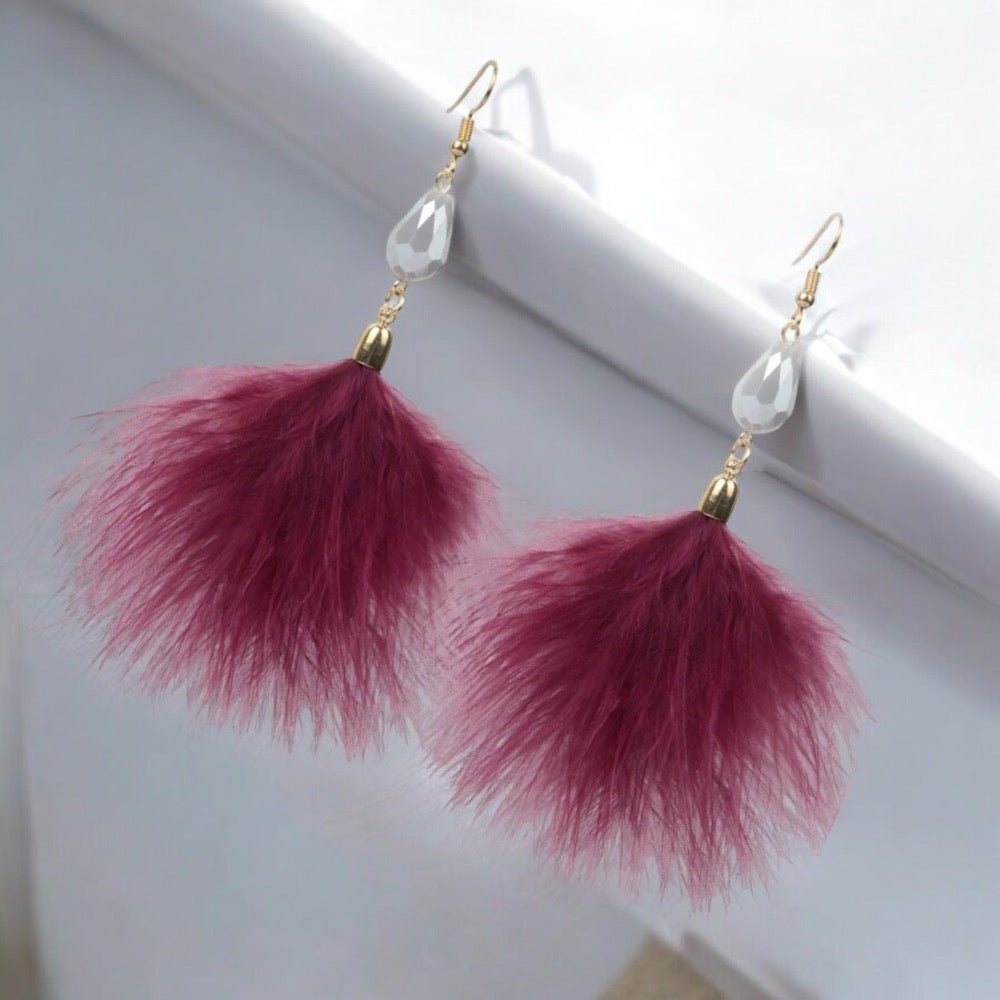 Bohemian Chic Long Fluffy Feathers Statement Earrings - Fatisha Boutique