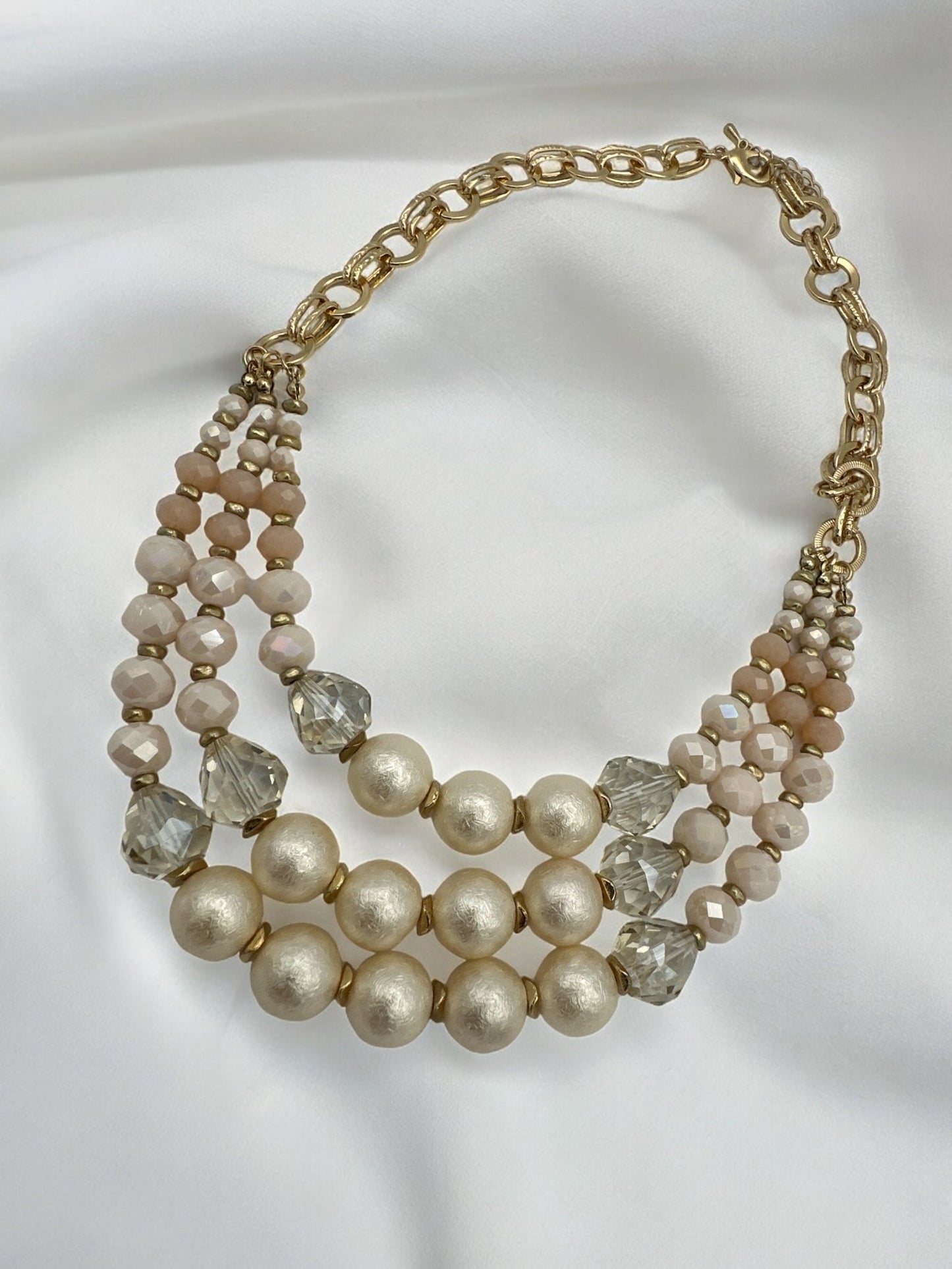 Bohemian Classic Style Triple Strands Faux Beaded Pearls Necklace - Fatisha Boutique