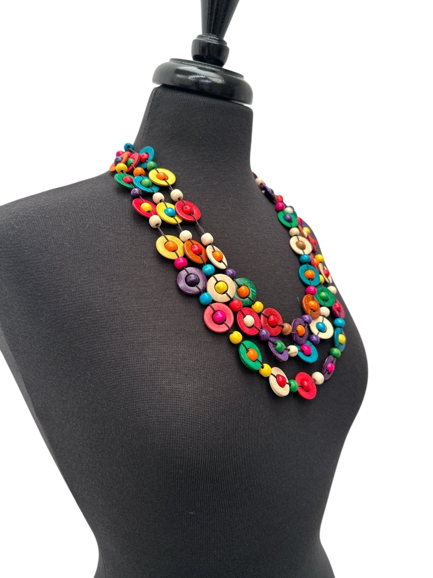 Bohemian Ethnic Multicolour Coconut Shell Necklace – Handmade Layered Statement Jewellery - Fatisha Boutique