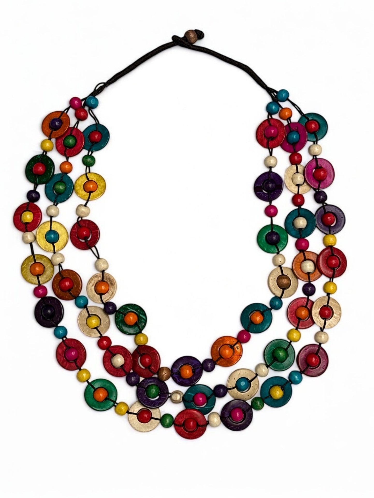 Bohemian Ethnic Multicolour Coconut Shell Necklace – Handmade Layered Statement Jewellery - Fatisha Boutique