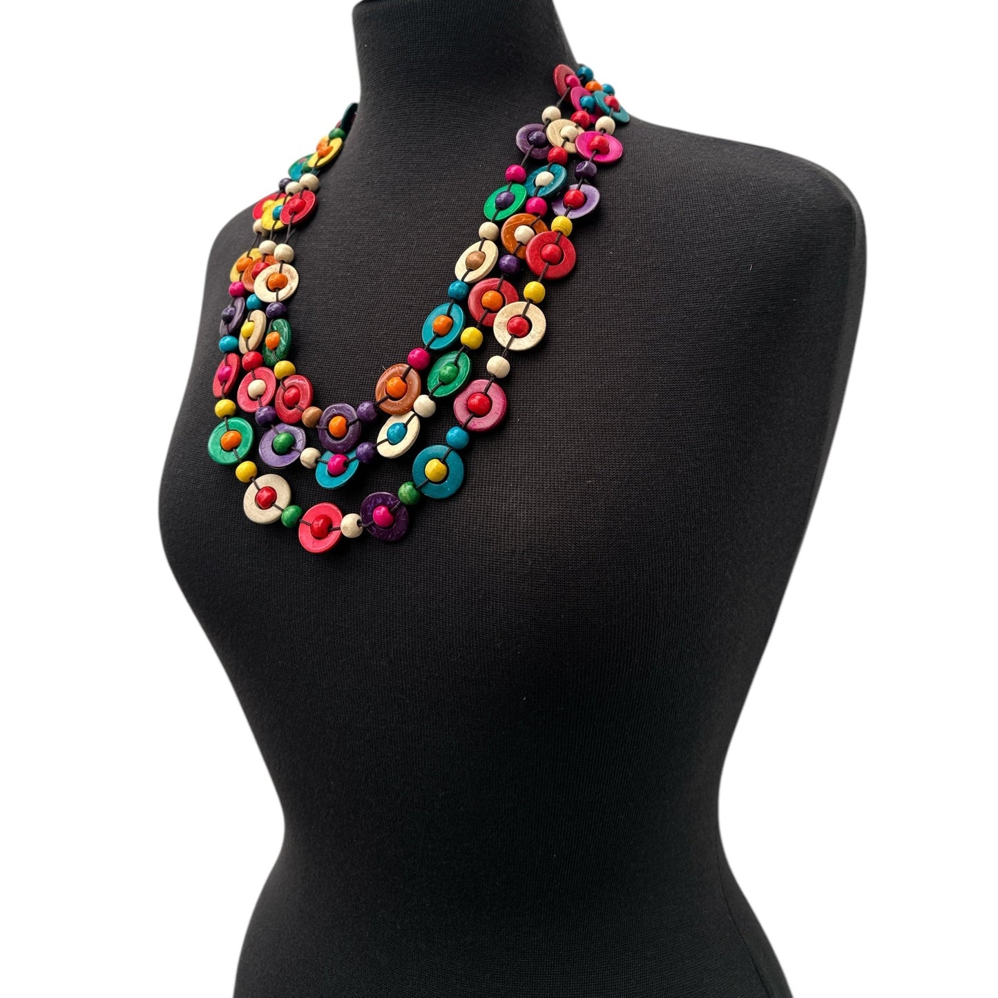 Bohemian Ethnic Multicolour Coconut Shell Necklace – Handmade Layered Statement Jewellery - Fatisha Boutique