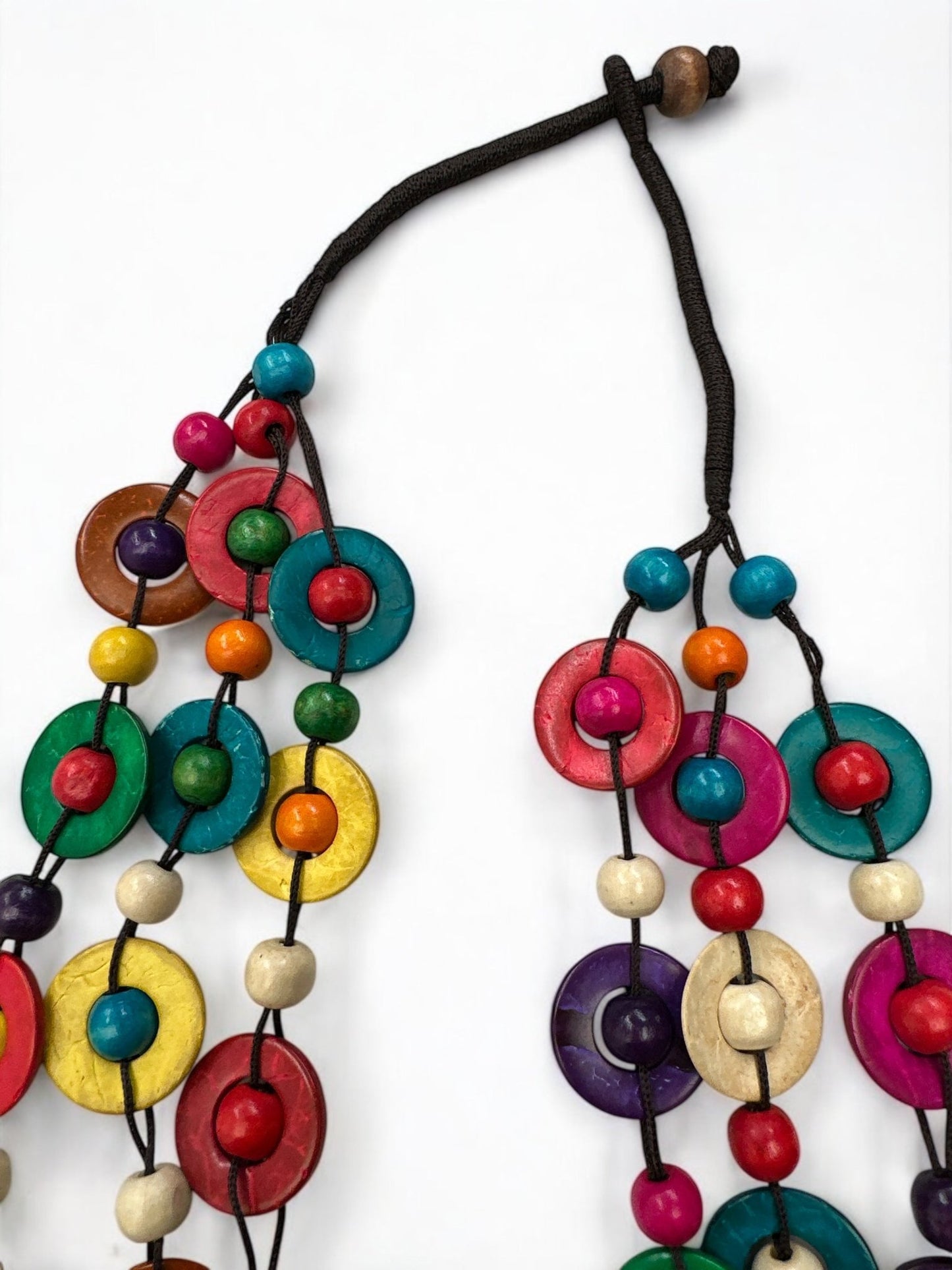 Bohemian Ethnic Multicolour Coconut Shell Necklace – Handmade Layered Statement Jewellery - Fatisha Boutique