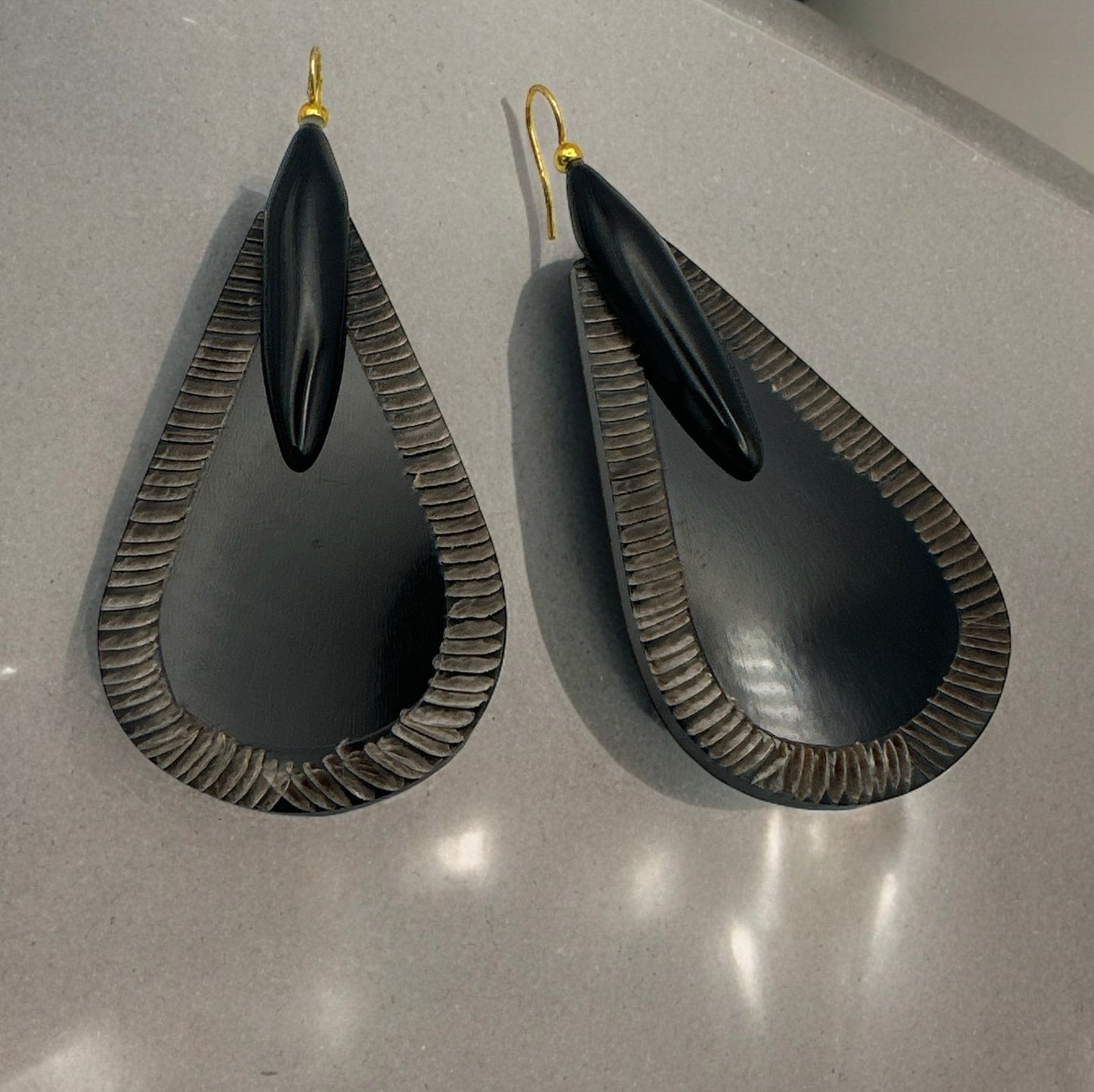 Bohemian Ethnic Natural Black Buffalo Horn Teardrop Earrings - Fatisha Boutique