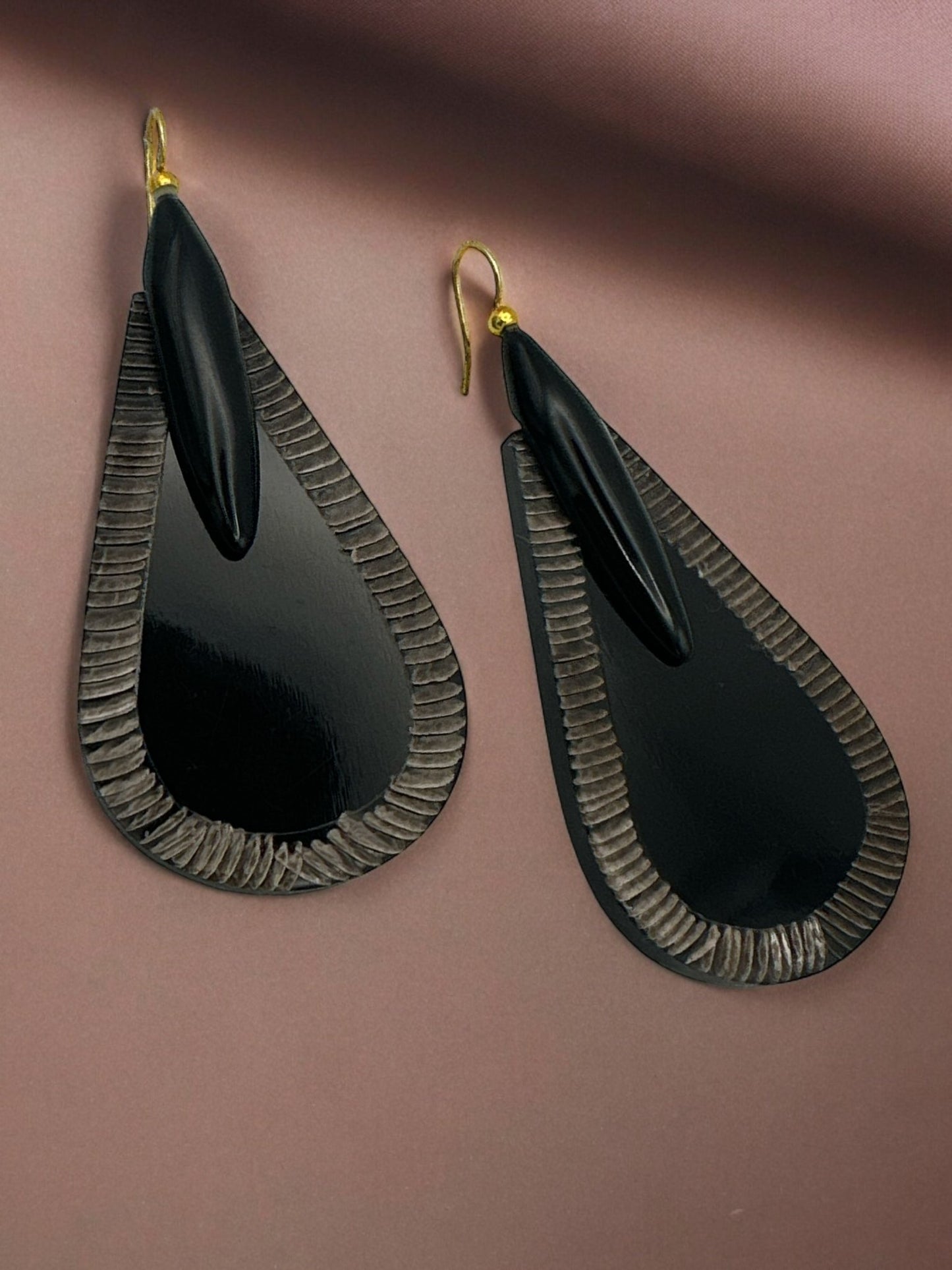 Bohemian Ethnic Natural Black Buffalo Horn Teardrop Earrings - Fatisha Boutique