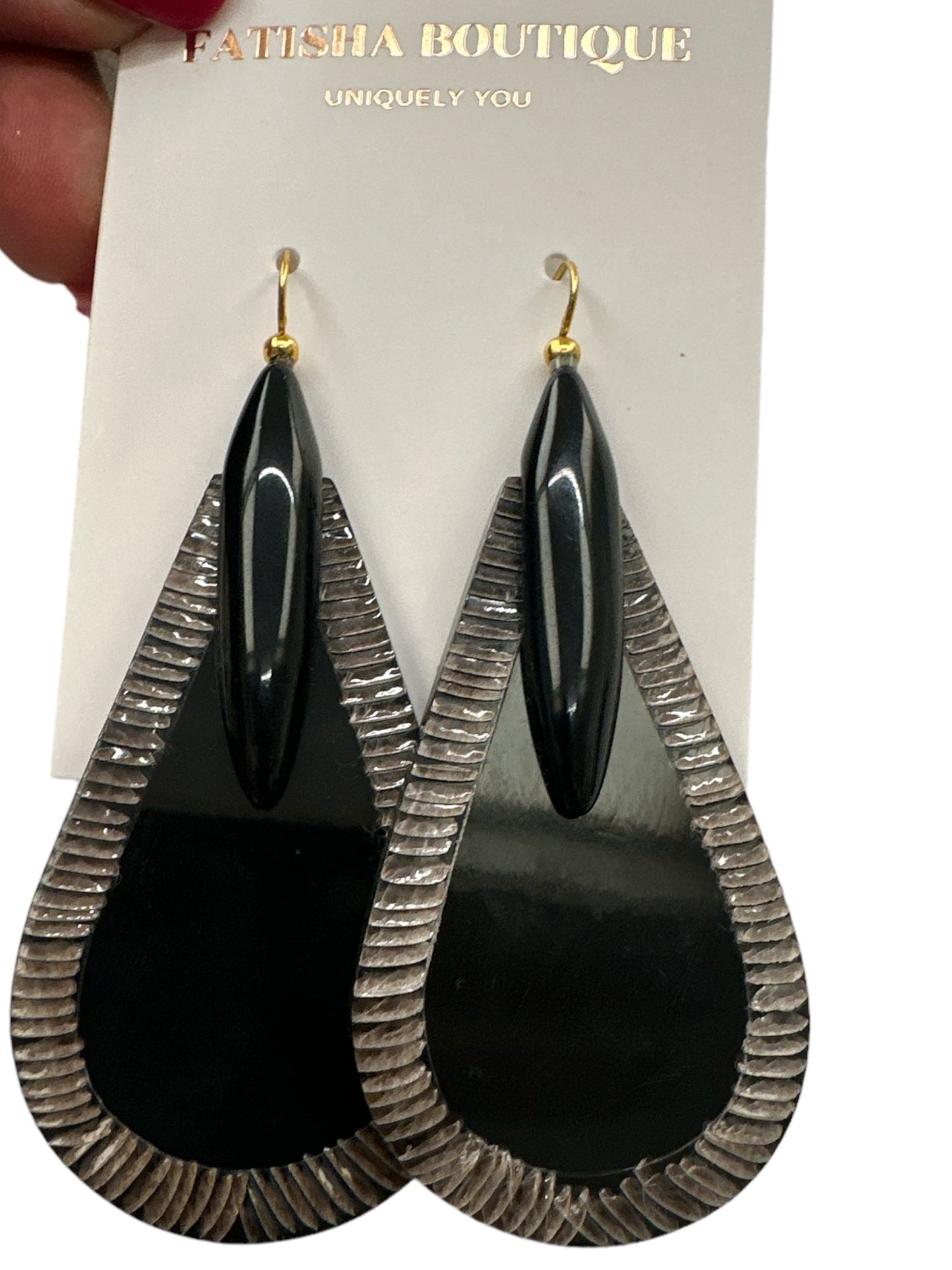 Bohemian Ethnic Natural Black Buffalo Horn Teardrop Earrings - Fatisha Boutique