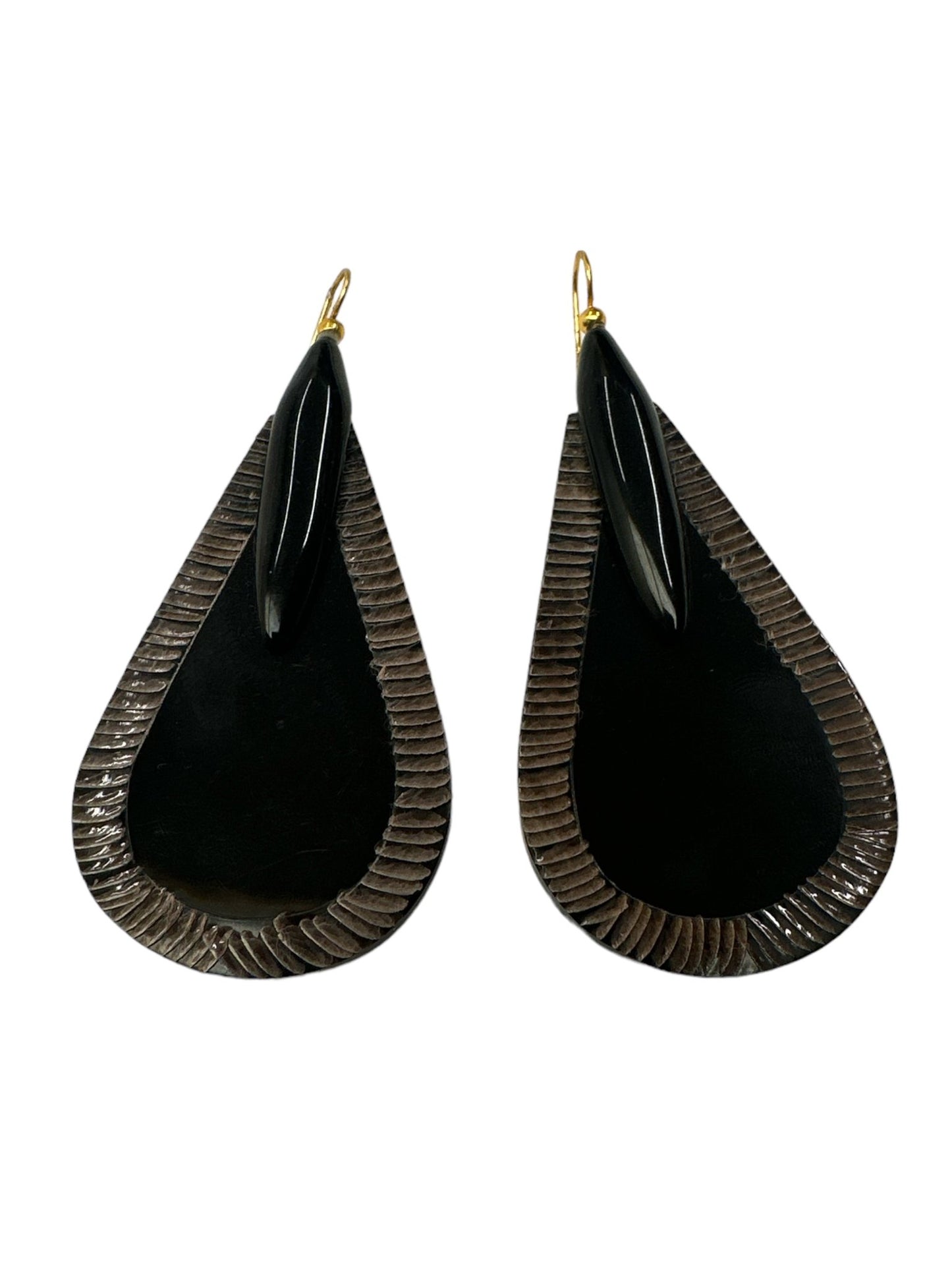 Bohemian Ethnic Natural Black Buffalo Horn Teardrop Earrings - Fatisha Boutique